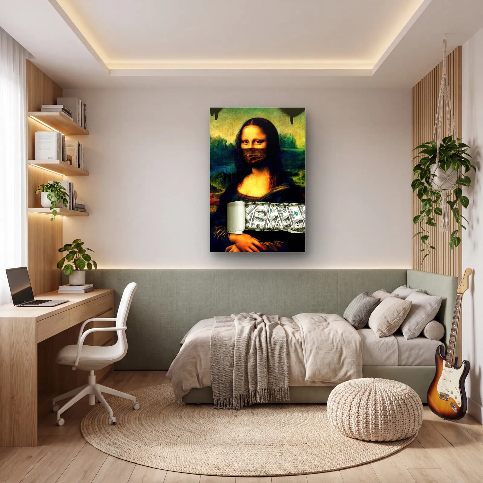 Dolar Maskeli Mona Lisa cam tablo — genç odasında