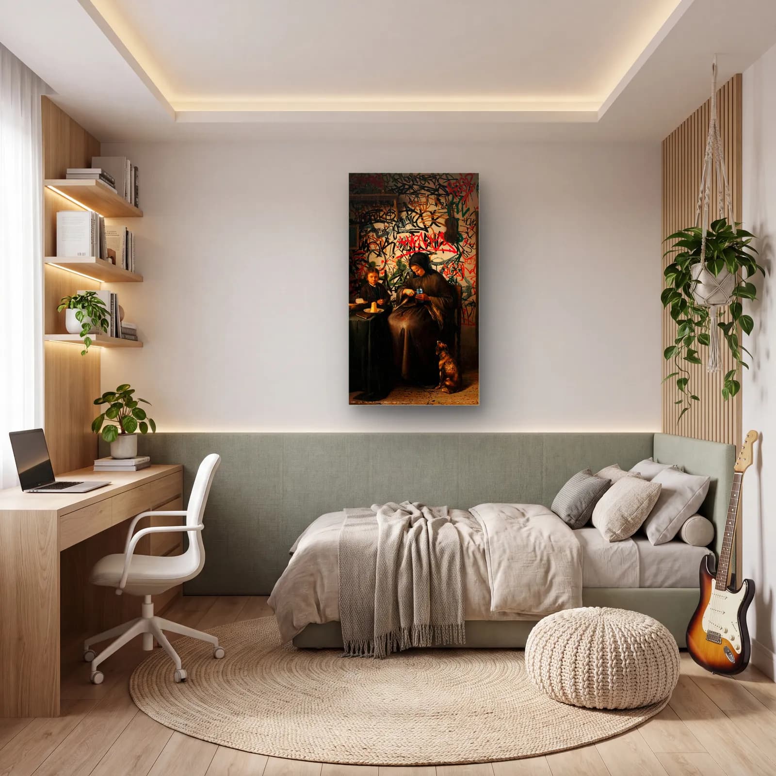 Grafitili Klasik Kafe Sahnesi cam tablo — genç odasında