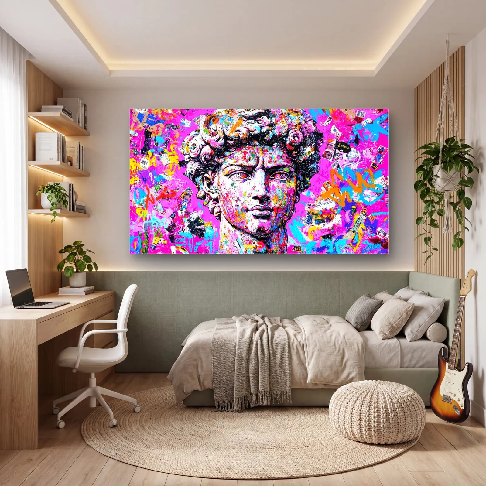 Pop Art Davut Heykeli cam tablo — genç odasında