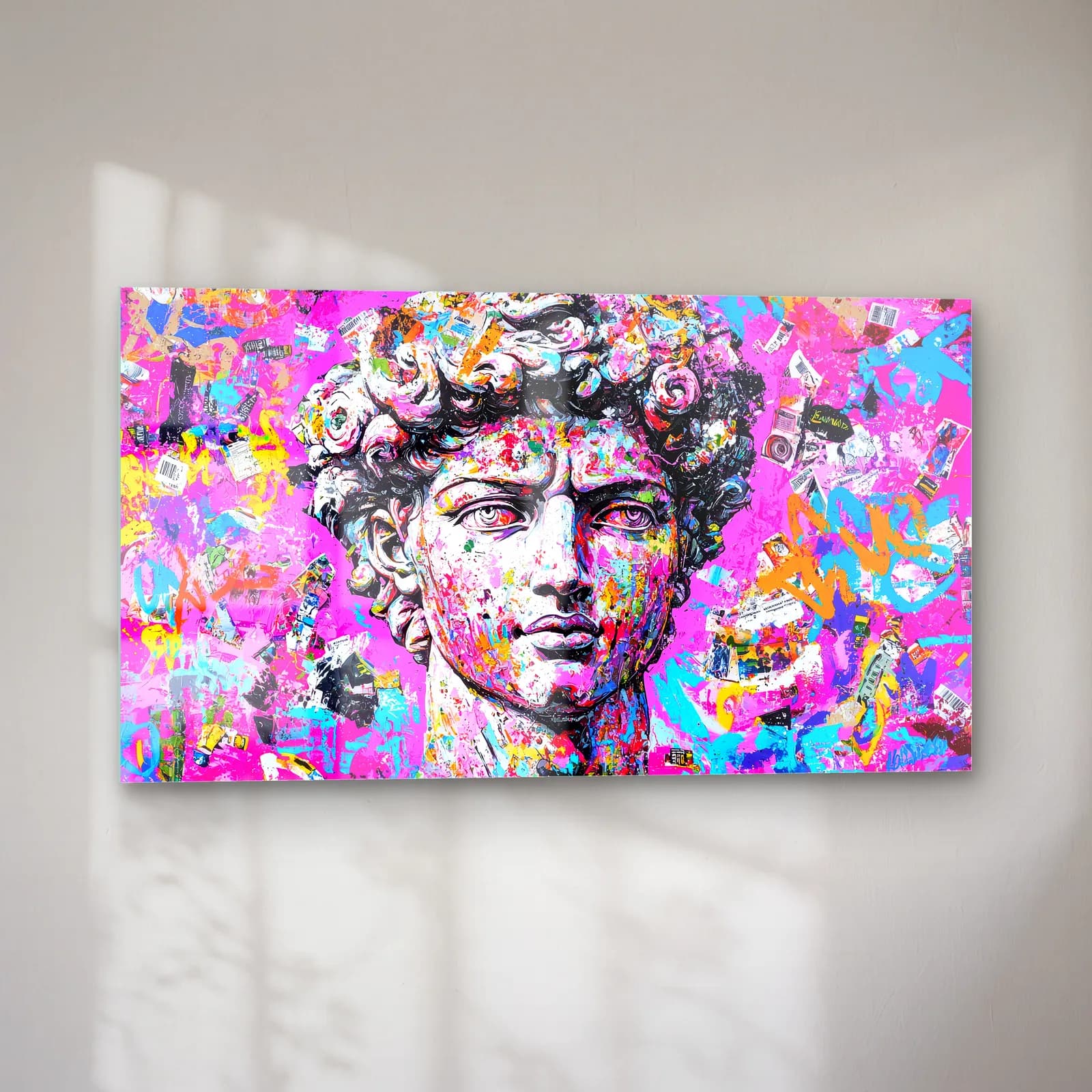 Pop Art Davut Heykeli cam tablo — sol açıdan görünüm