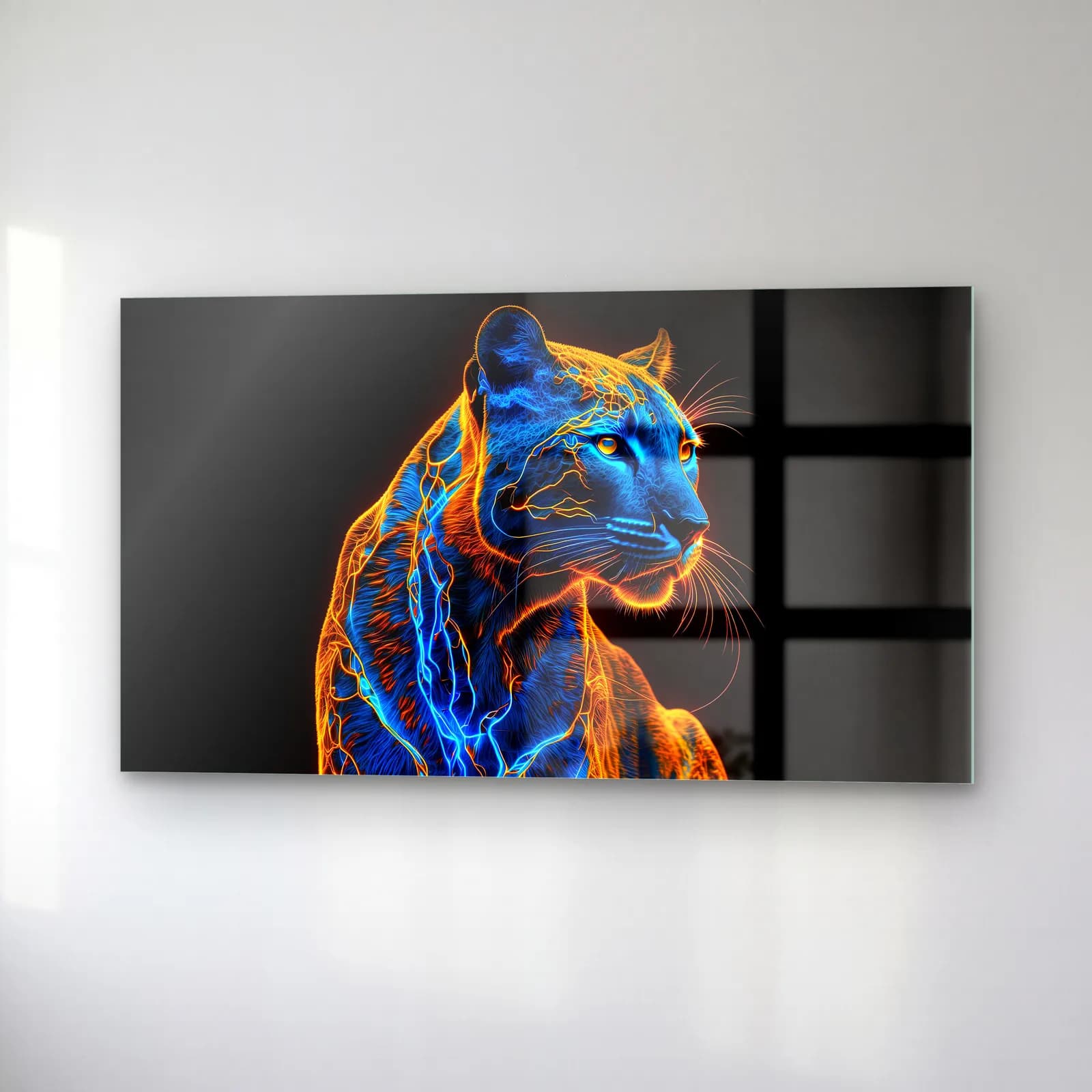 Neon Mavi Panter cam tablo — sağ açıdan görünüm