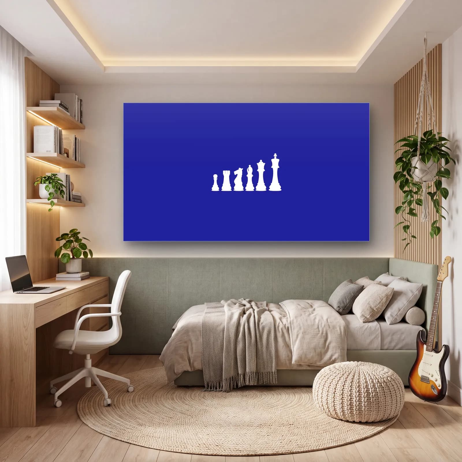Minimal Satranç Taşları cam tablo — genç odasında
