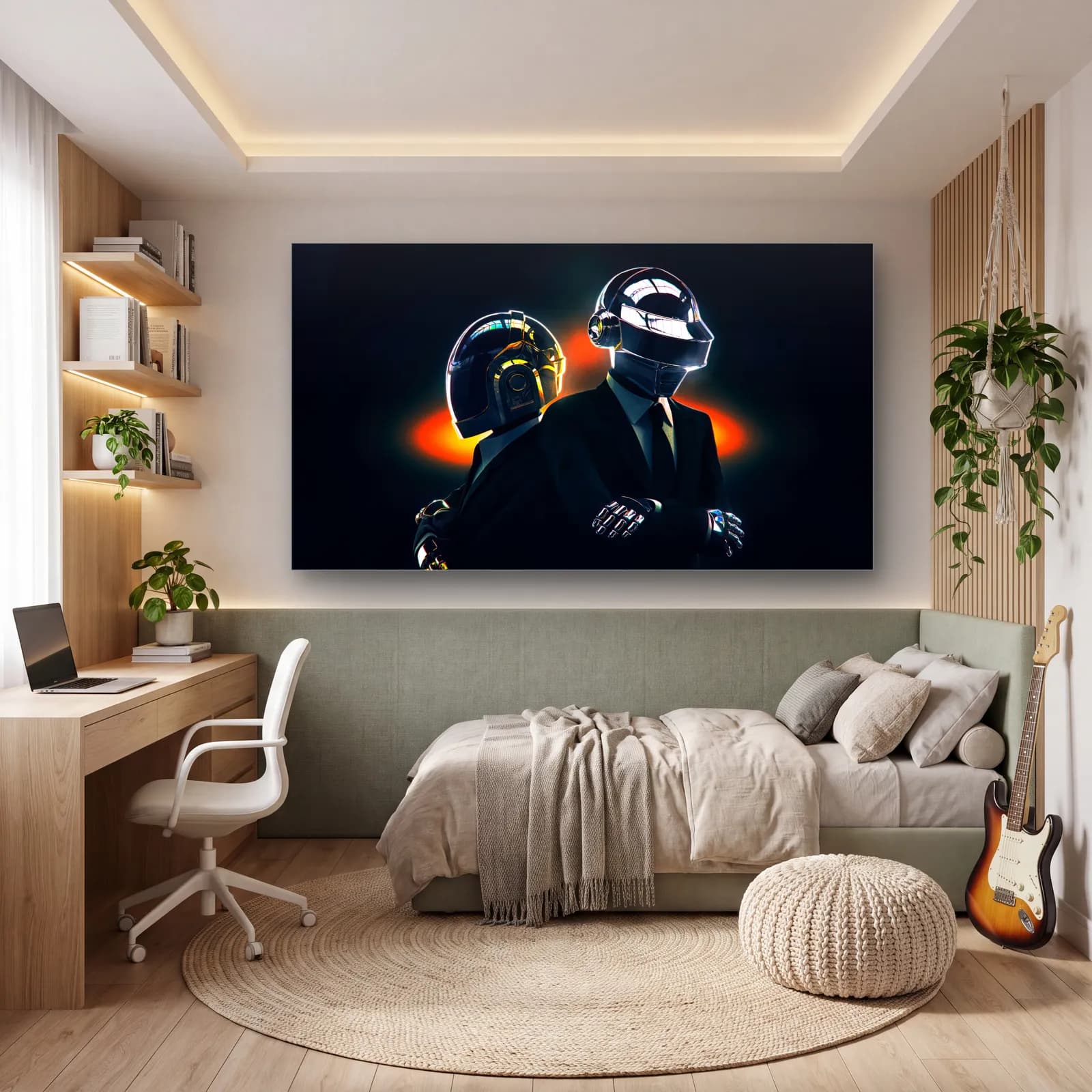 Daft Punk Kaskları cam tablo — genç odasında