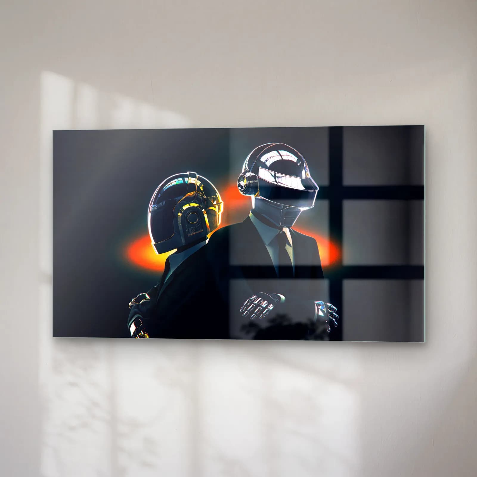 Daft Punk Kaskları cam tablo — sağ açıdan görünüm