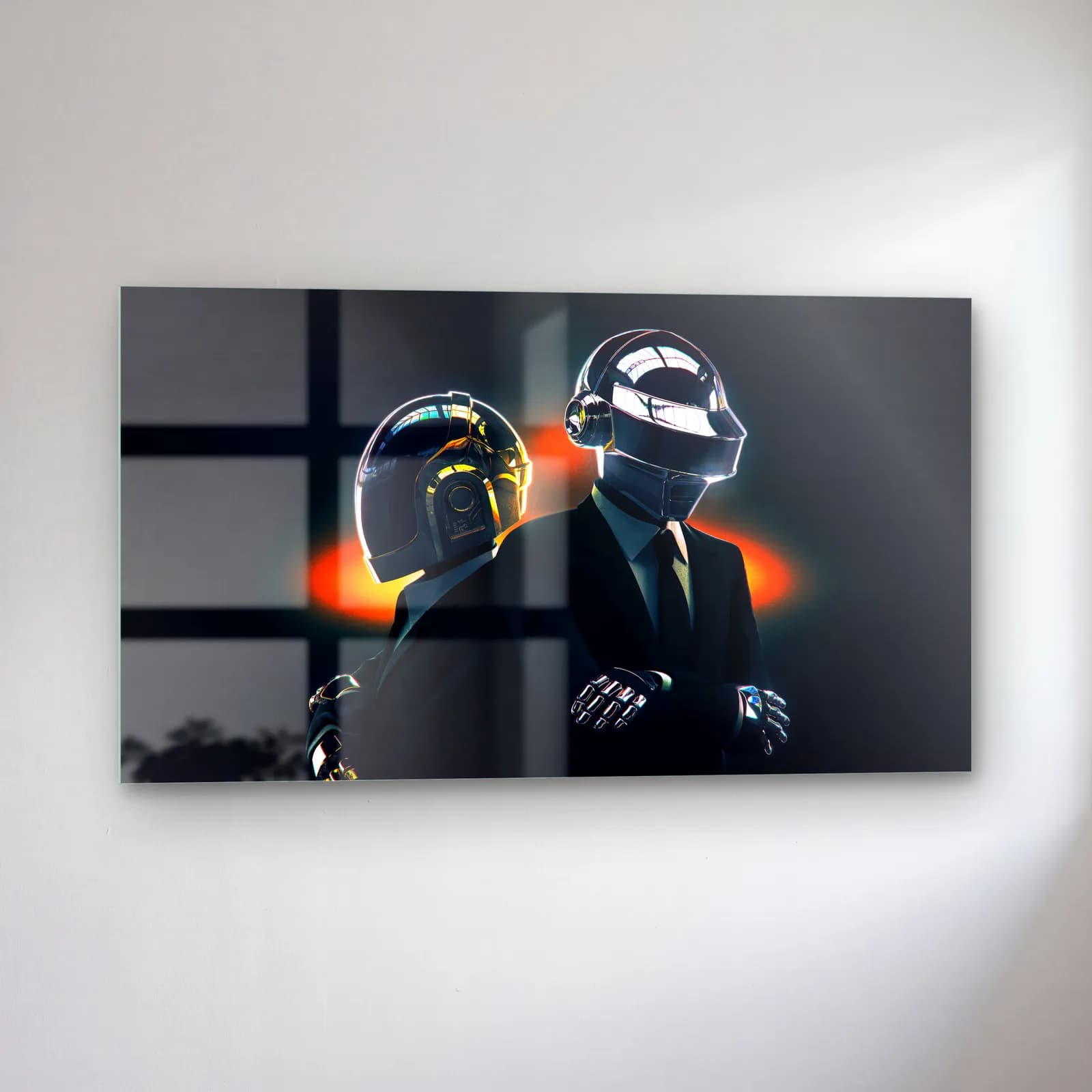 Daft Punk Kaskları cam tablo — sol açıdan görünüm