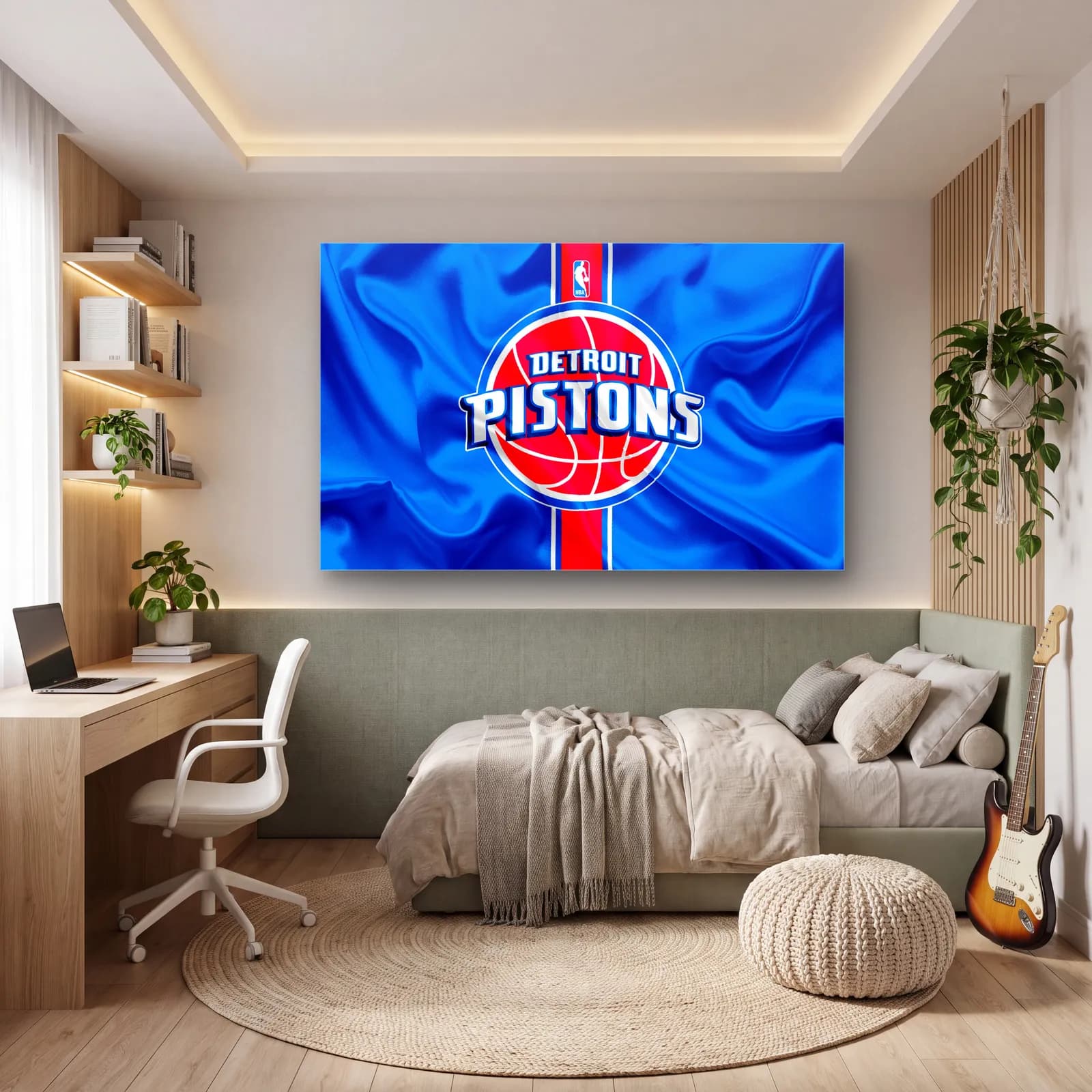 Detroit Pistons Logo Mavi cam tablo — genç odasında