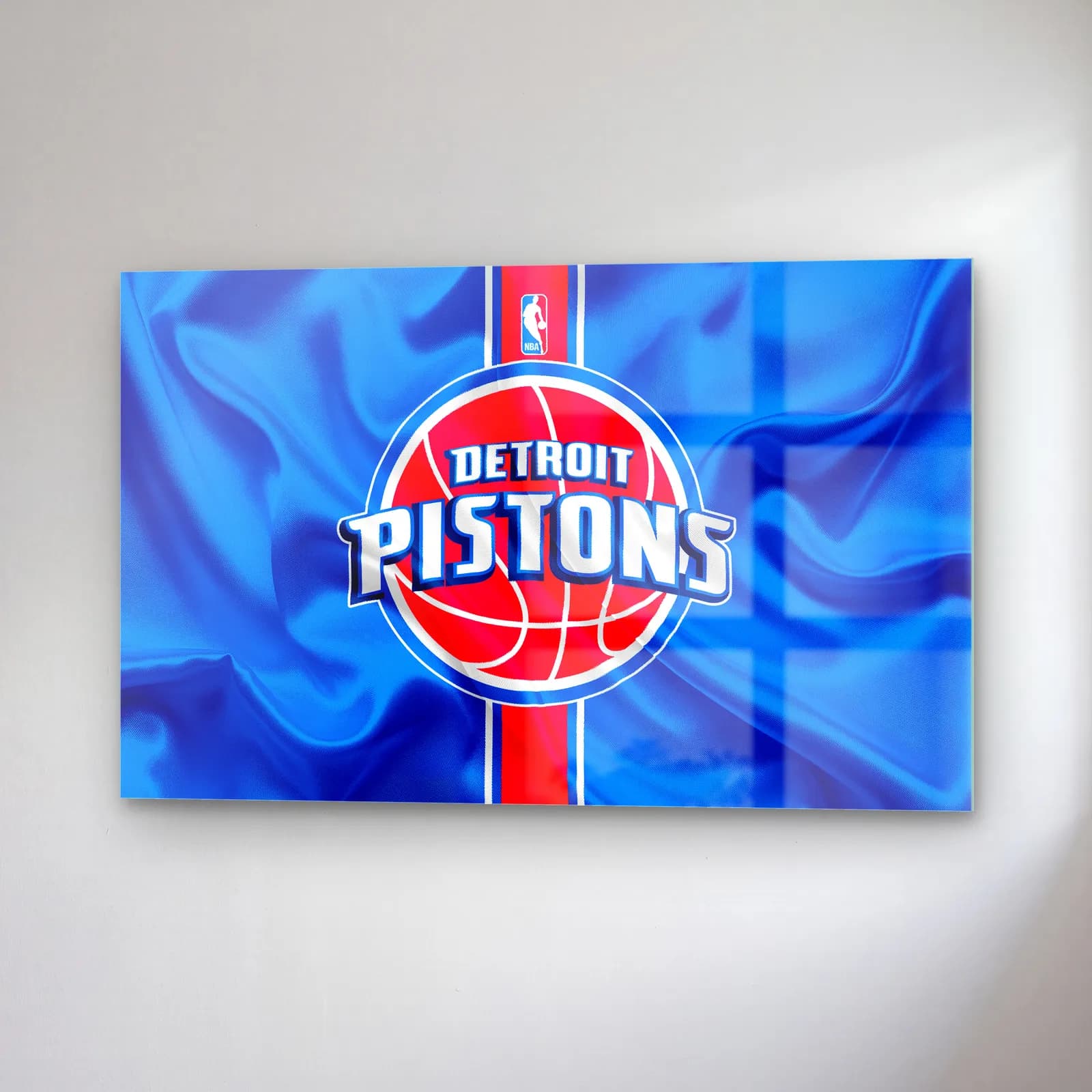 Detroit Pistons Logo Mavi cam tablo — sağ açıdan görünüm
