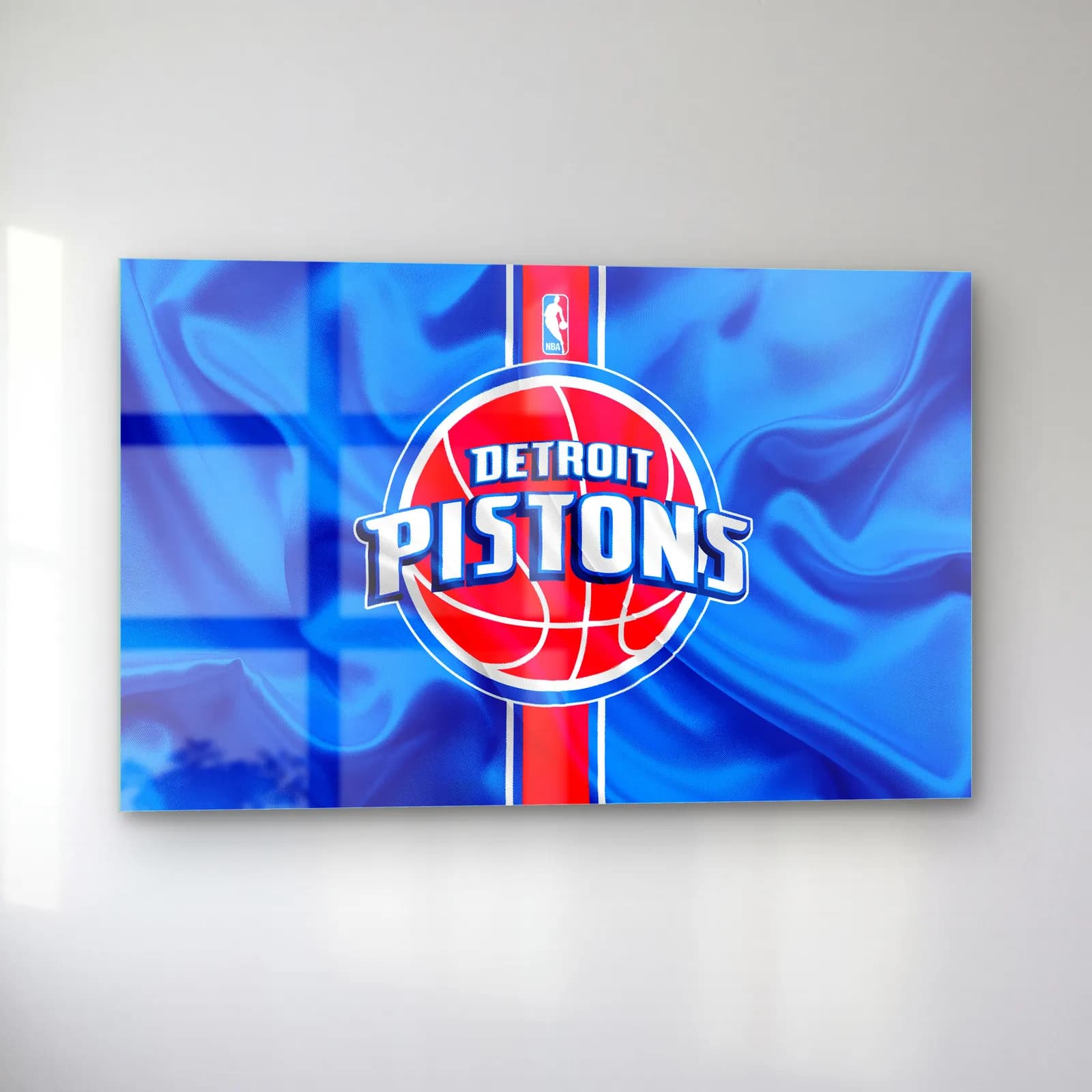 Detroit Pistons Logo Mavi cam tablo — sol açıdan görünüm