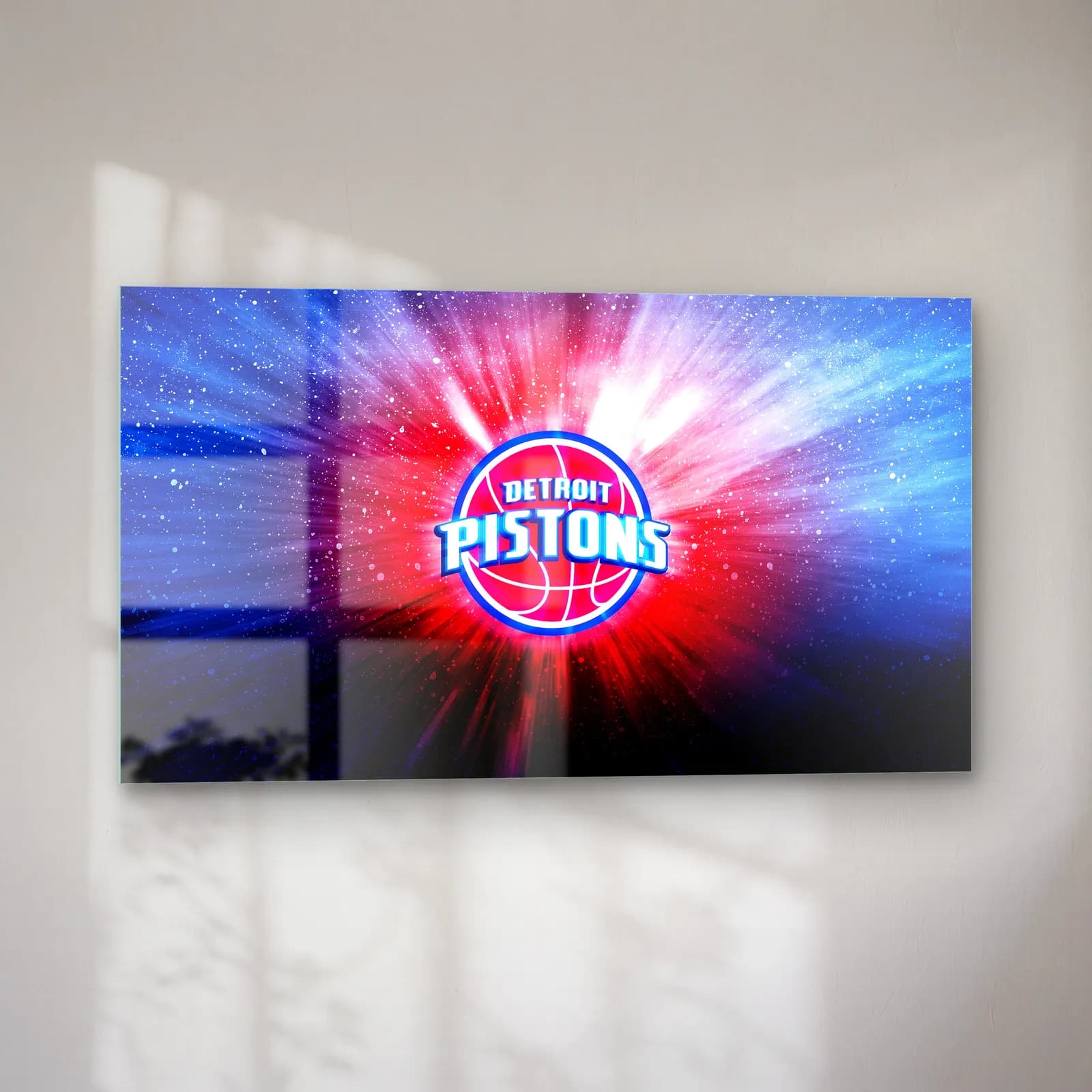 Detroit Pistons Işık Patlaması cam tablo — sol açıdan görünüm