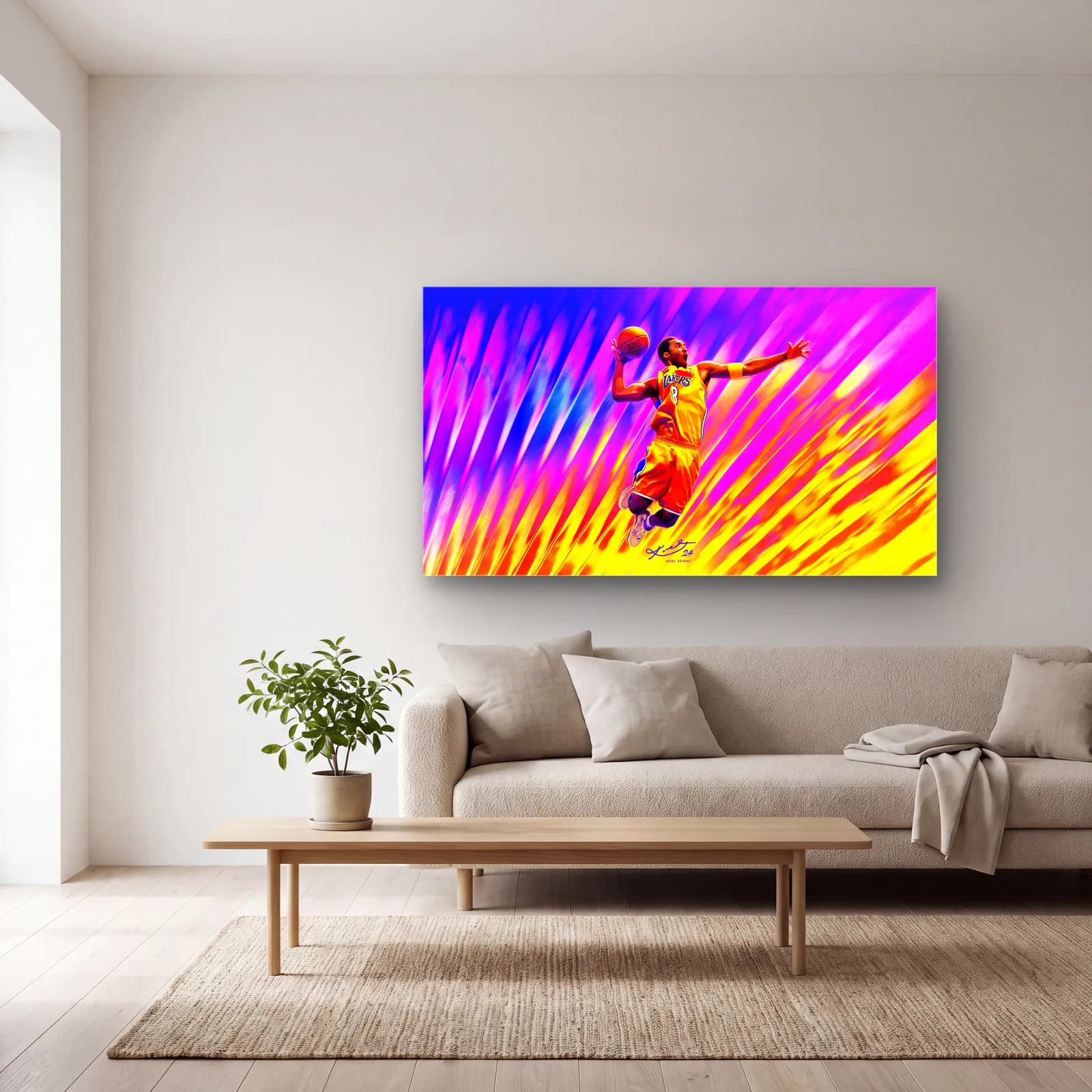 Kobe Bryant Smaç Pop Art cam tablo — açık renk salonda