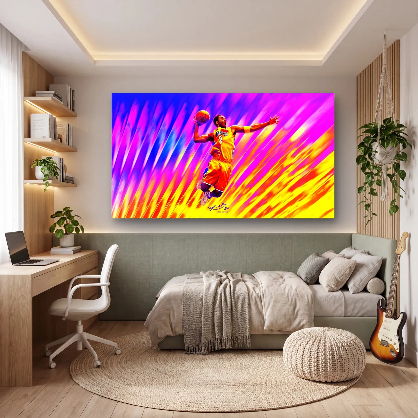Kobe Bryant Smaç Pop Art cam tablo — genç odasında