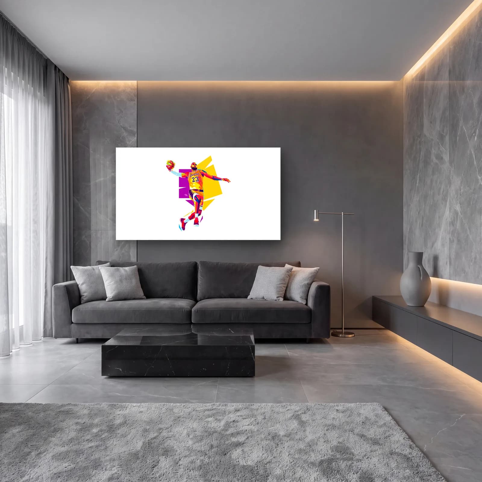 LeBron James Geometrik Pop Art cam tablo — lüks salon duvarında