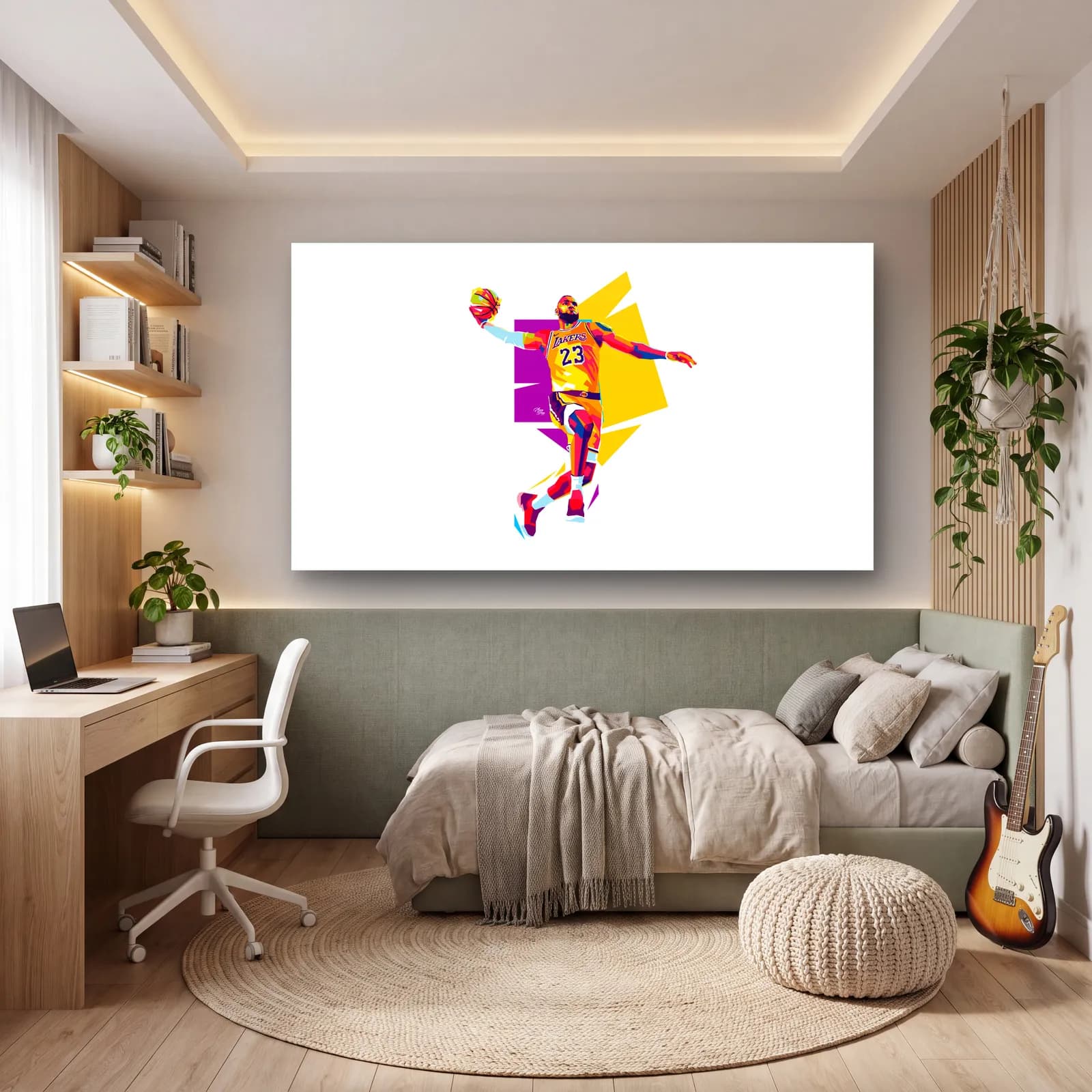 LeBron James Geometrik Pop Art cam tablo — genç odasında