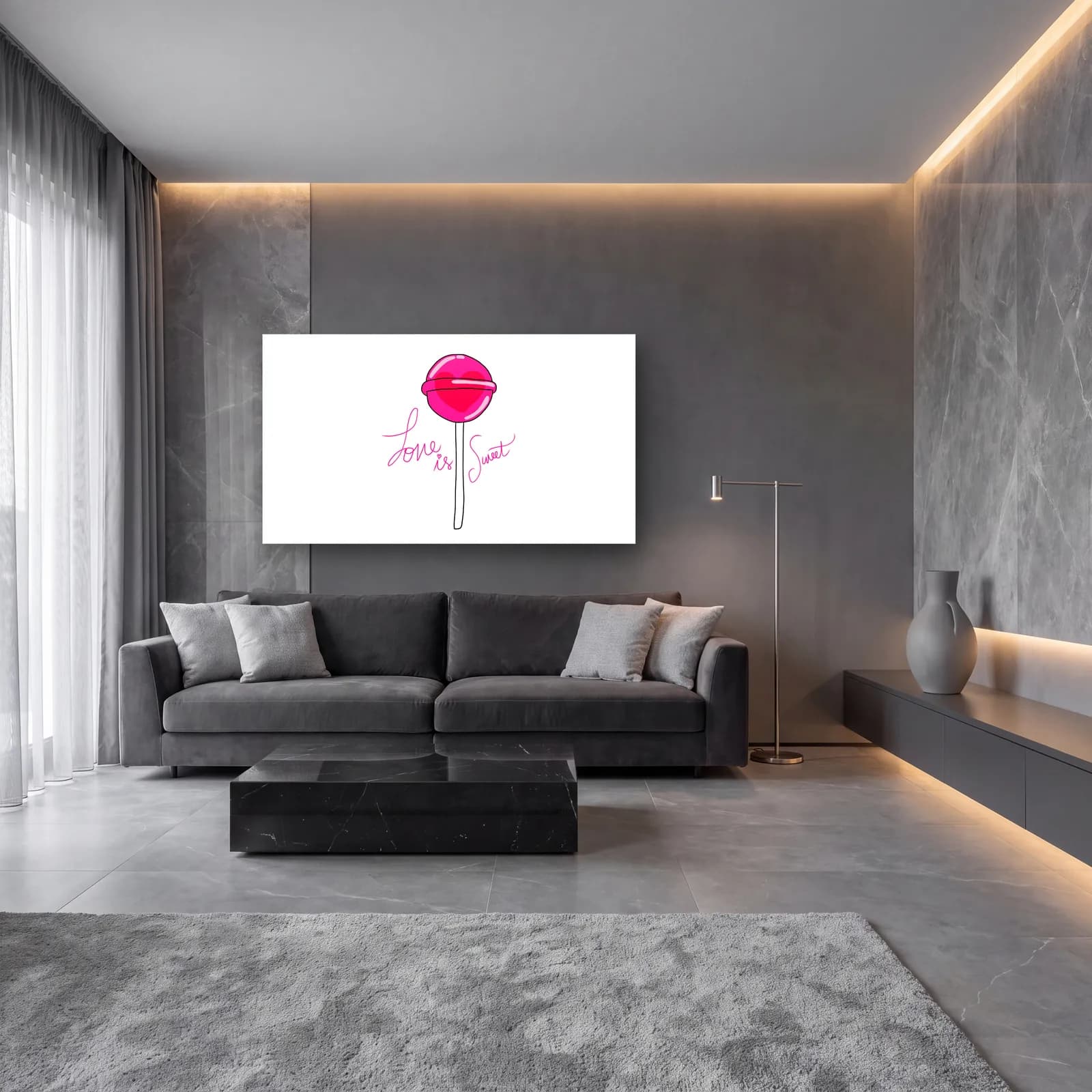 Love Is Sweet Lolipop cam tablo — lüks salon duvarında