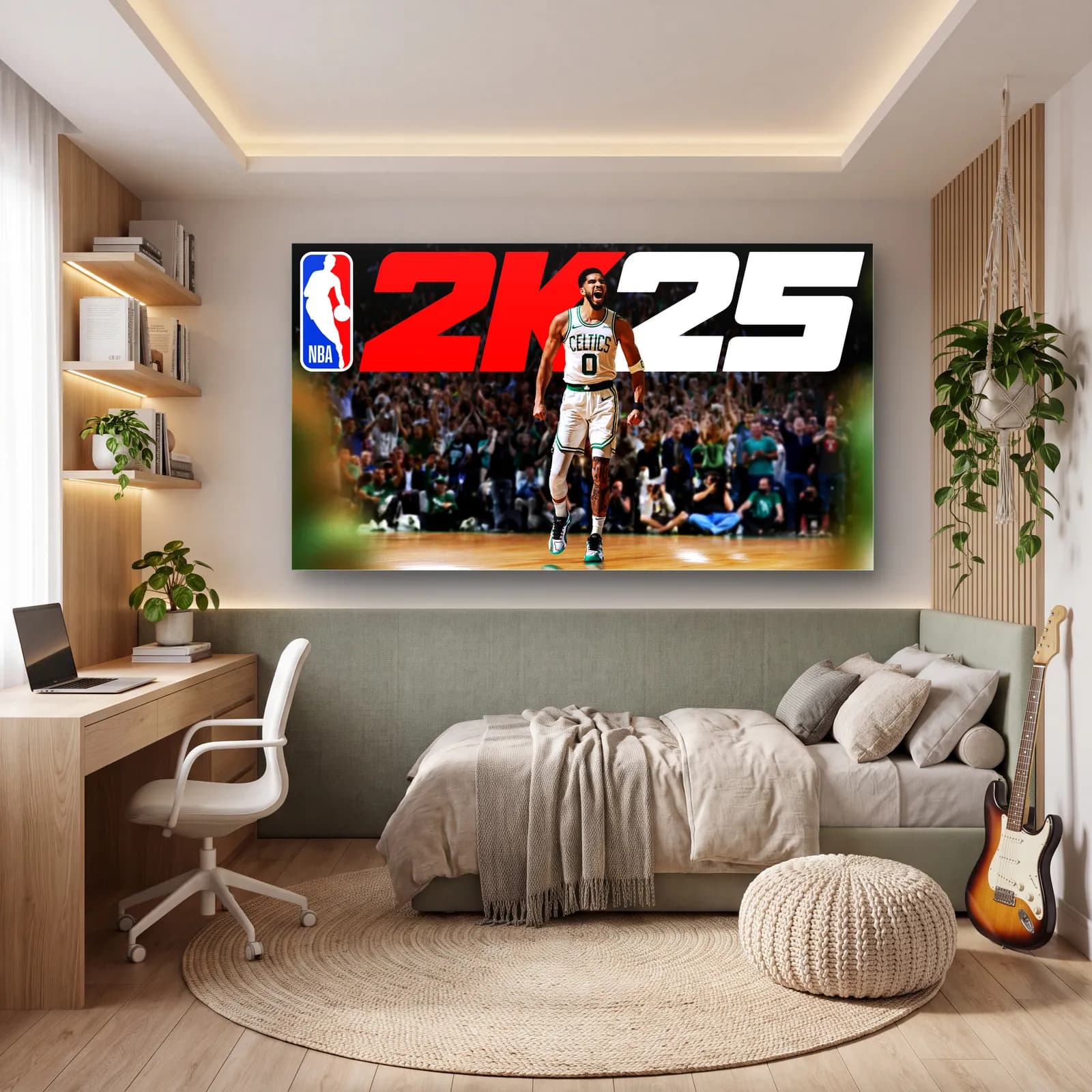 NBA 2K25 Jayson Tatum cam tablo — genç odasında