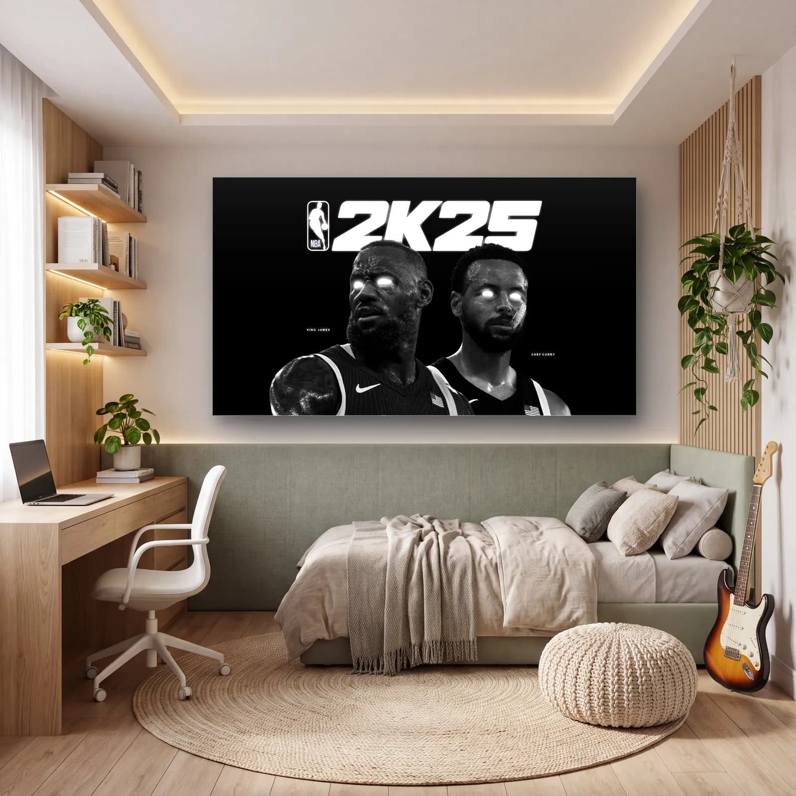 NBA 2K25 Siyah Beyaz Kapak cam tablo — genç odasında