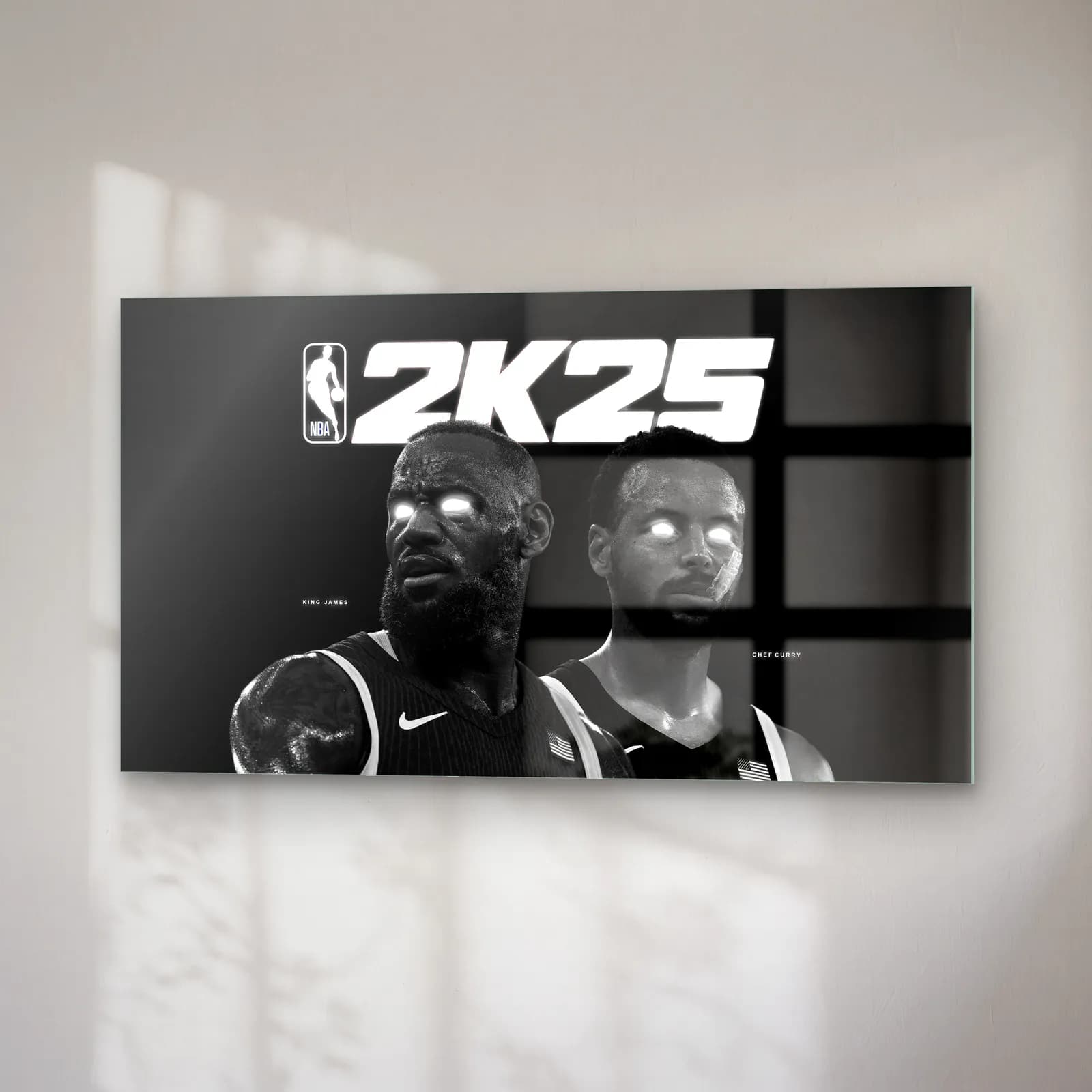 NBA 2K25 Siyah Beyaz Kapak cam tablo — sağ açıdan görünüm