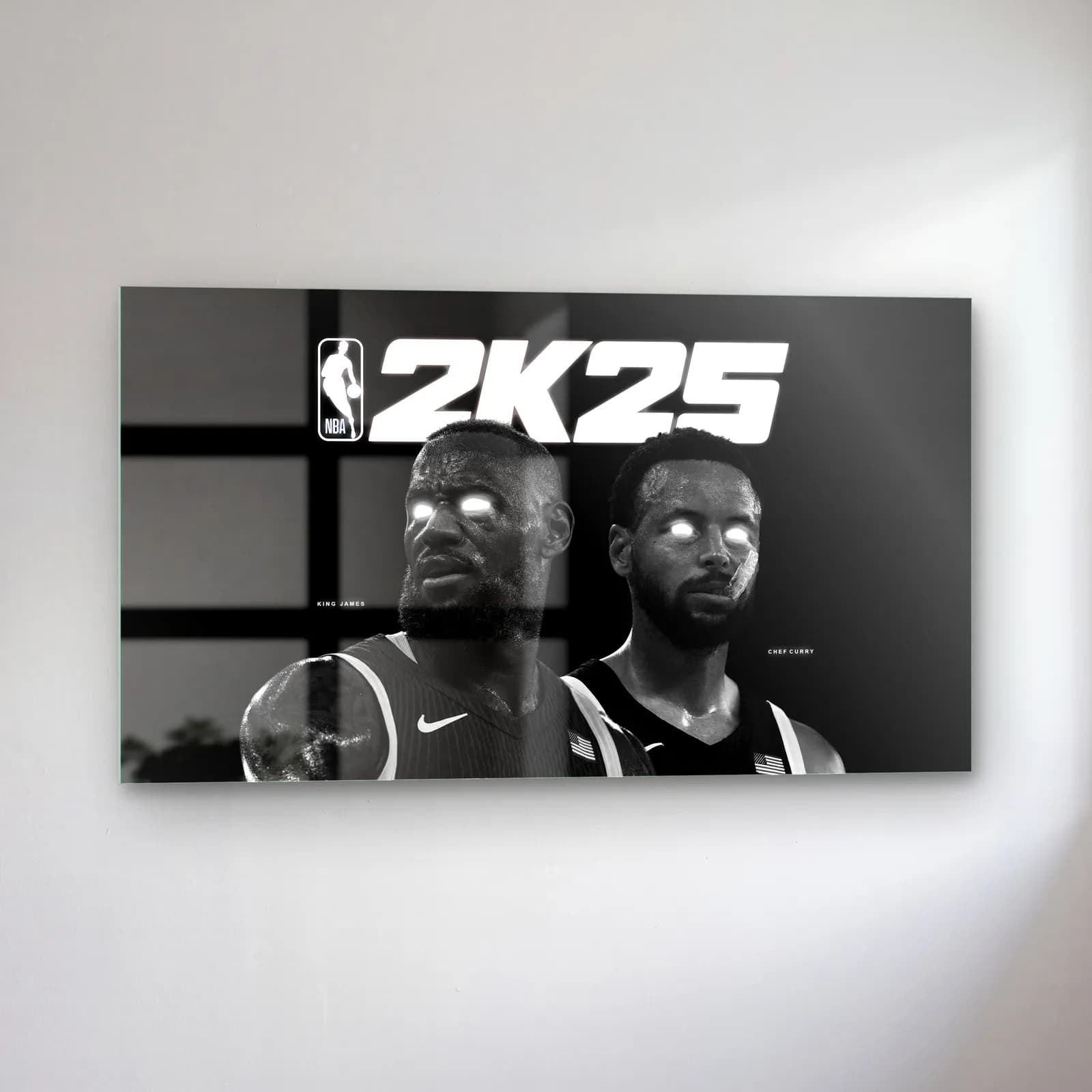 NBA 2K25 Siyah Beyaz Kapak cam tablo — sol açıdan görünüm