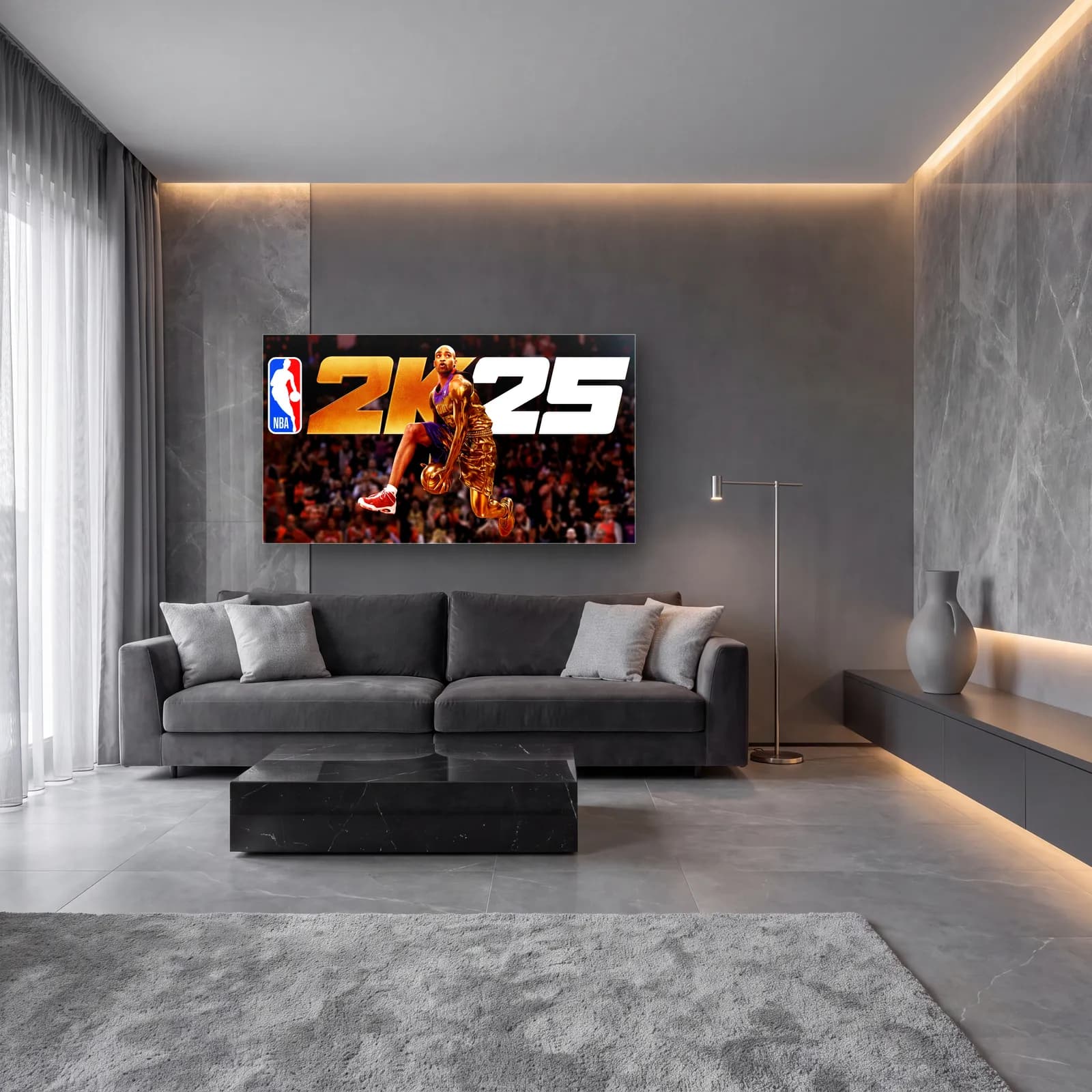 NBA 2K25 Altın Smaç cam tablo — lüks salon duvarında