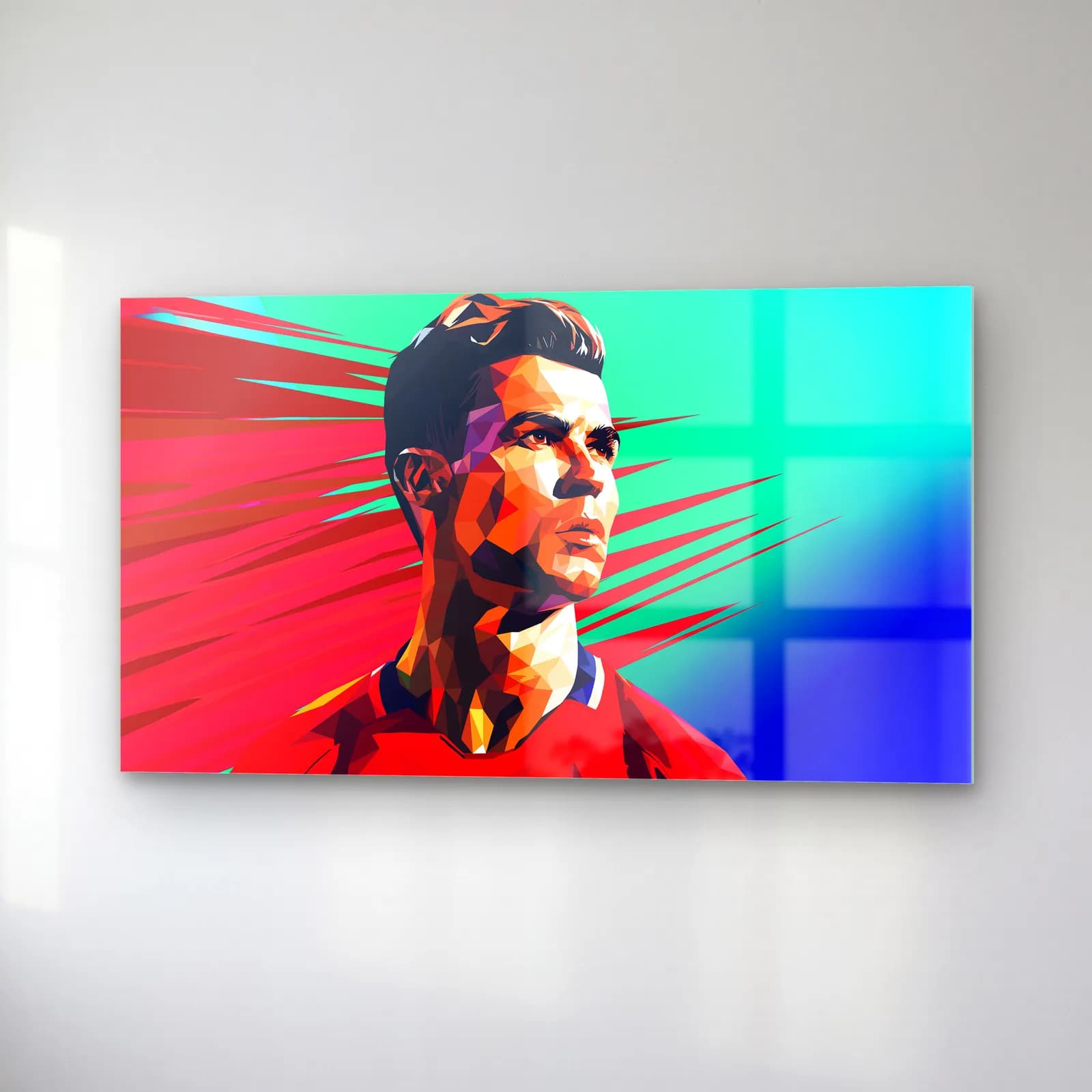 Cristiano Ronaldo Low Poly cam tablo — sağ açıdan görünüm