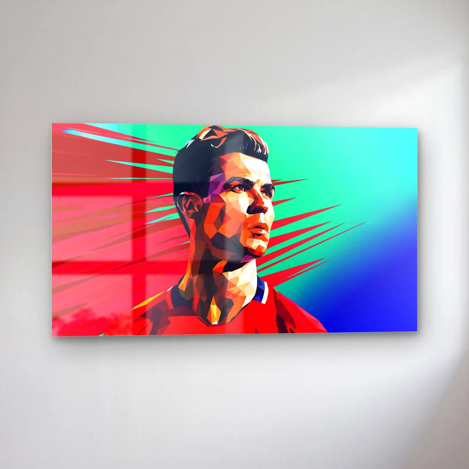 Cristiano Ronaldo Low Poly cam tablo — sol açıdan görünüm