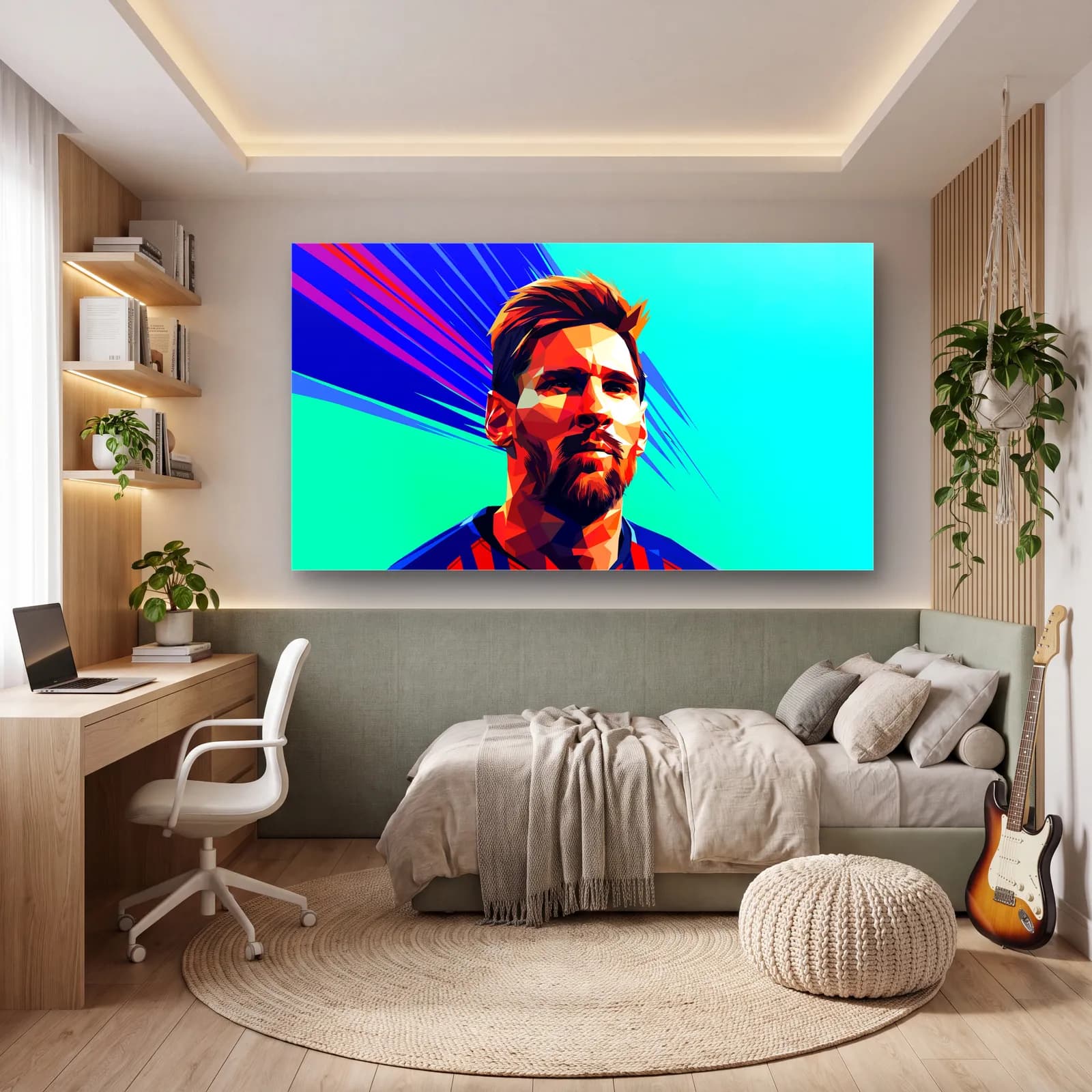 Lionel Messi Low Poly cam tablo — genç odasında