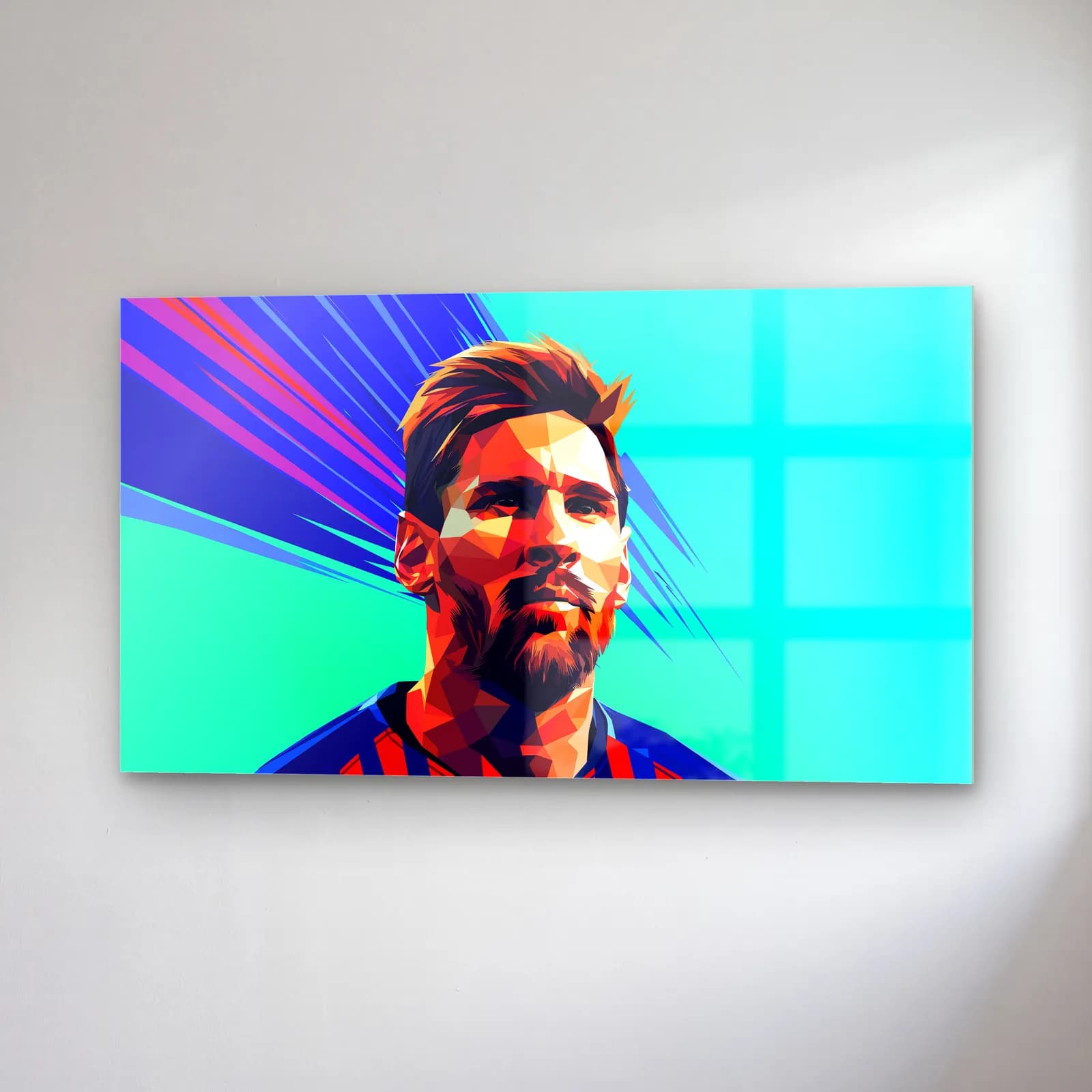 Lionel Messi Low Poly cam tablo — sağ açıdan görünüm