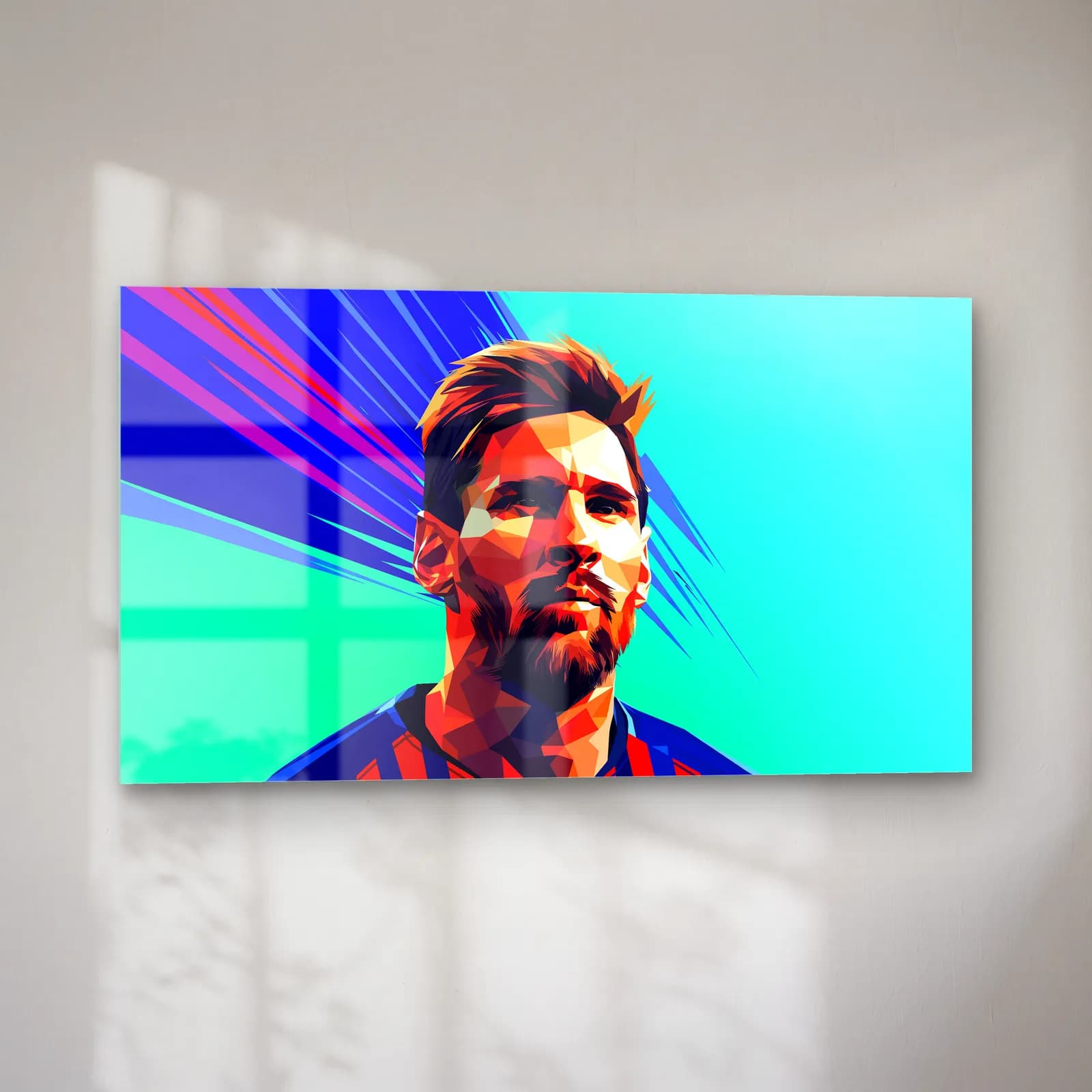 Lionel Messi Low Poly cam tablo — sol açıdan görünüm
