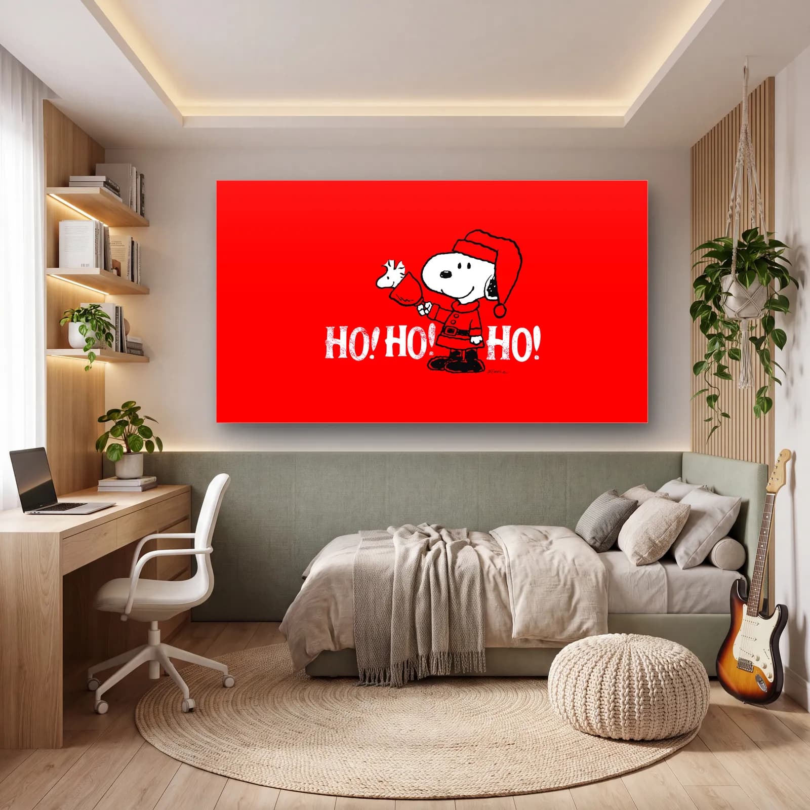 Noel Baba Snoopy Ho Ho Ho cam tablo — genç odasında