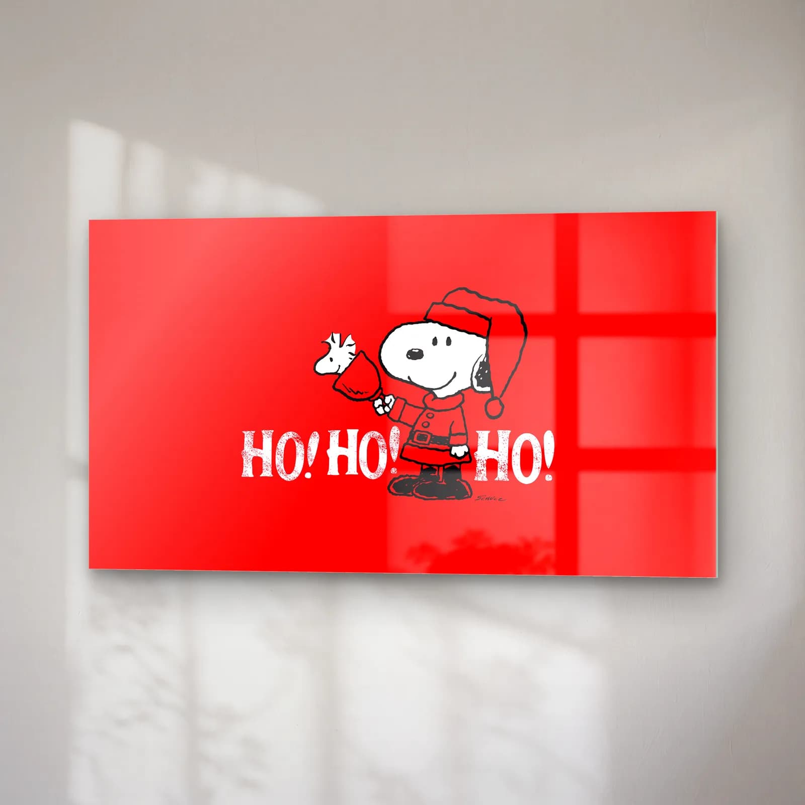 Noel Baba Snoopy Ho Ho Ho cam tablo — sağ açıdan görünüm