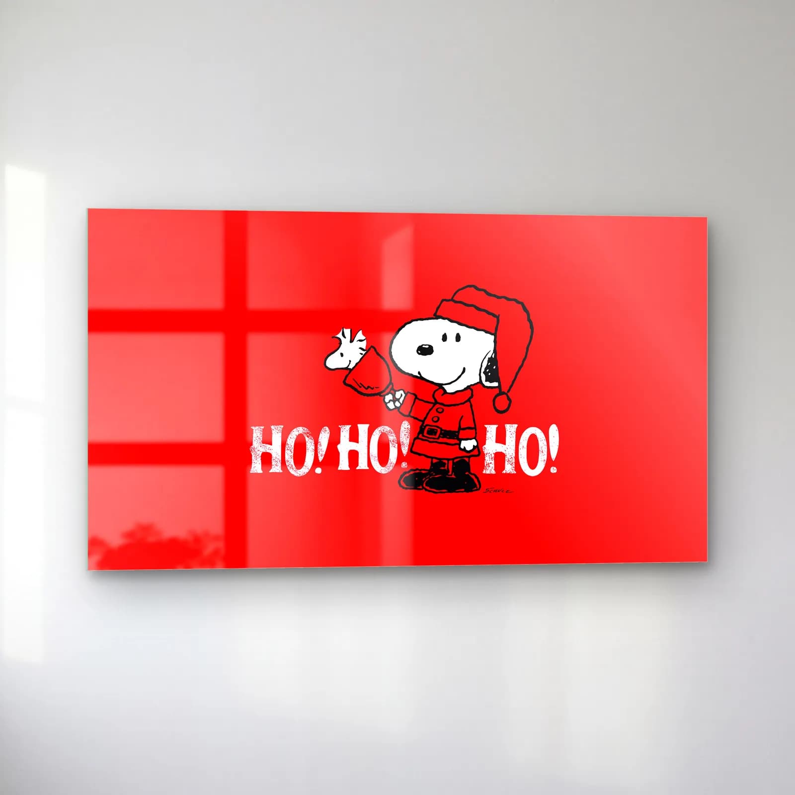 Noel Baba Snoopy Ho Ho Ho cam tablo — sol açıdan görünüm