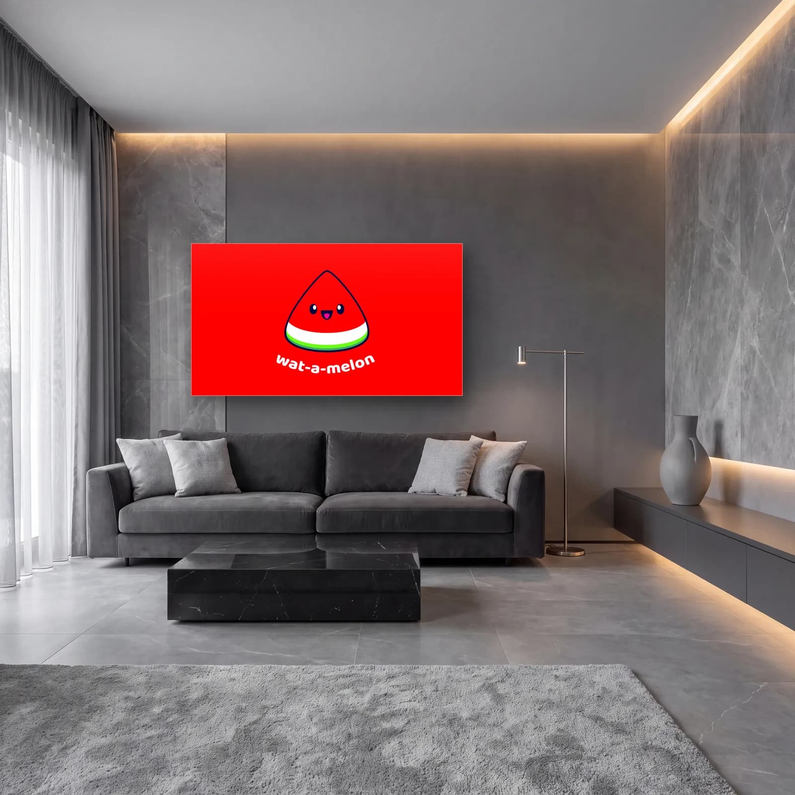 Wat A Melon Karpuz cam tablo — lüks salon duvarında