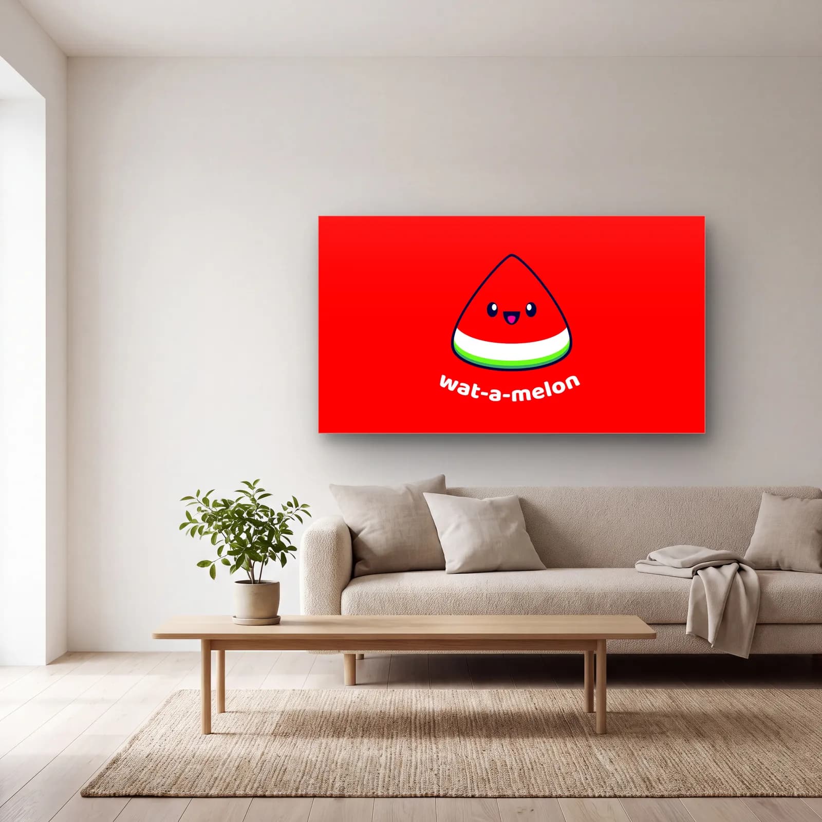 Wat A Melon Karpuz cam tablo — açık renk salonda