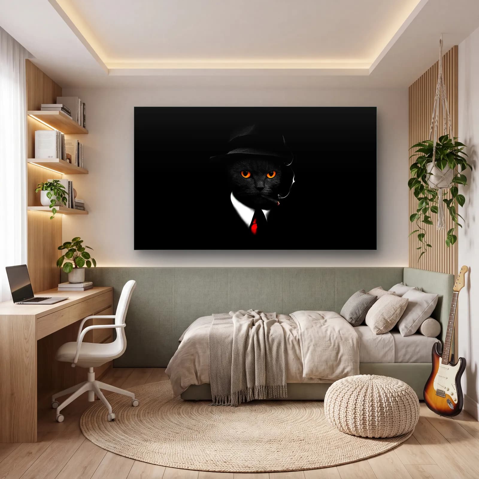Takım Elbiseli Kara Kedi cam tablo — genç odasında