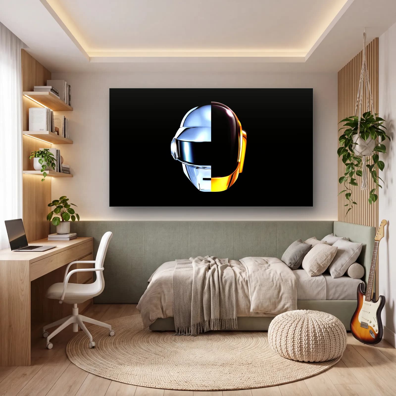 Daft Punk Yarım Kask cam tablo — genç odasında