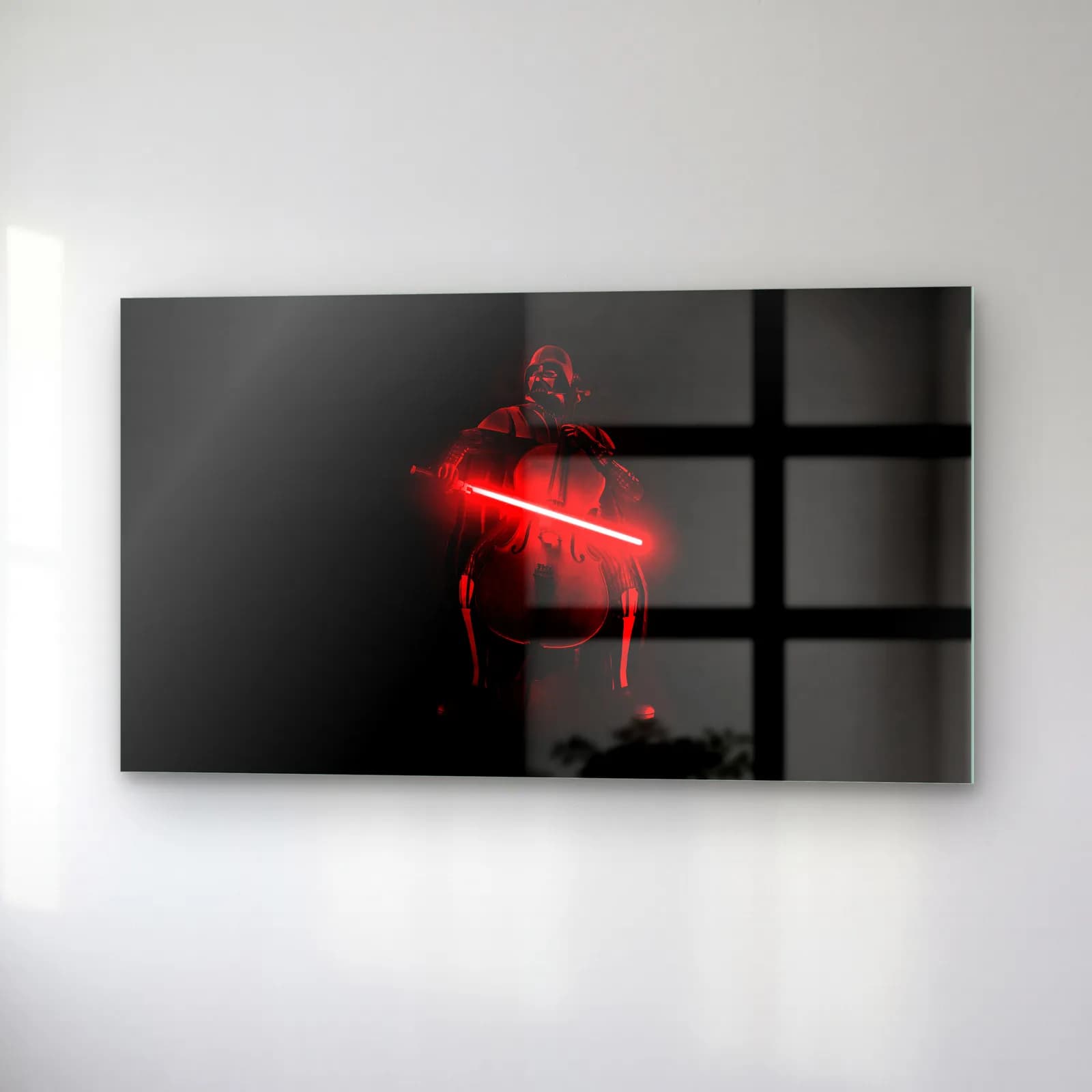 Kırmızı Işın Kılıçlı Darth Vader cam tablo — sağ açıdan görünüm