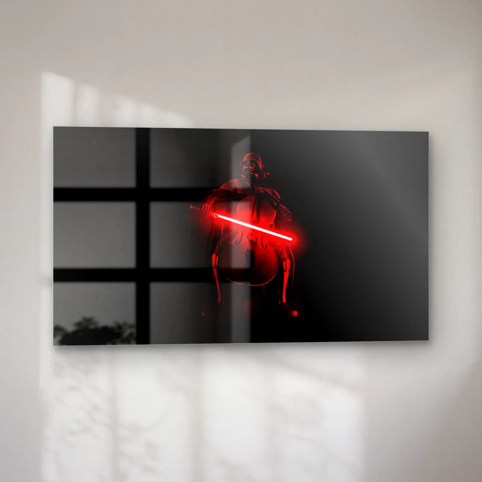 Kırmızı Işın Kılıçlı Darth Vader cam tablo — sol açıdan görünüm