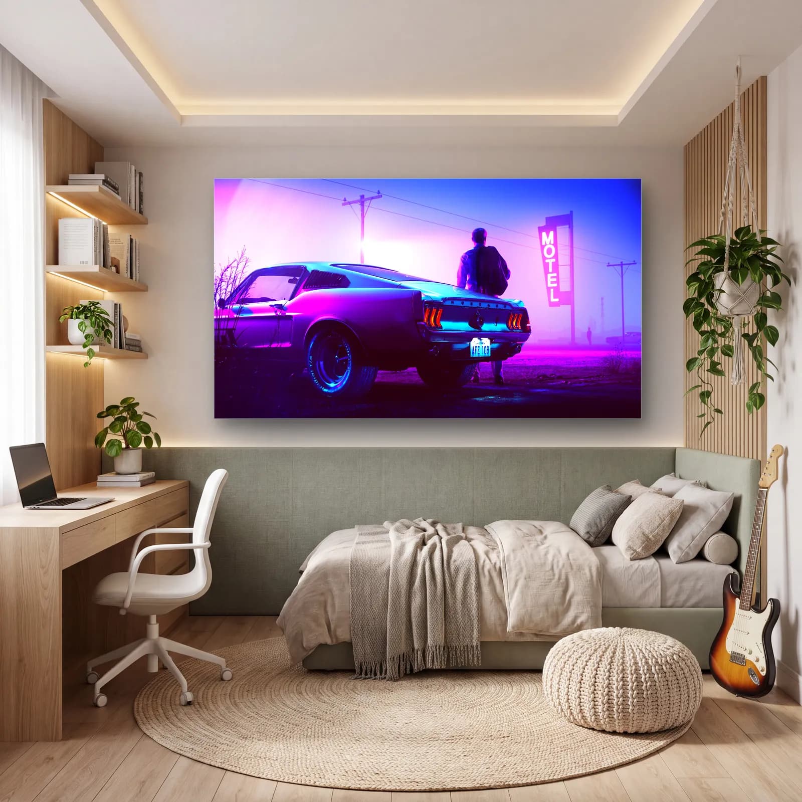Neon Motel Klasik Mustang cam tablo — genç odasında