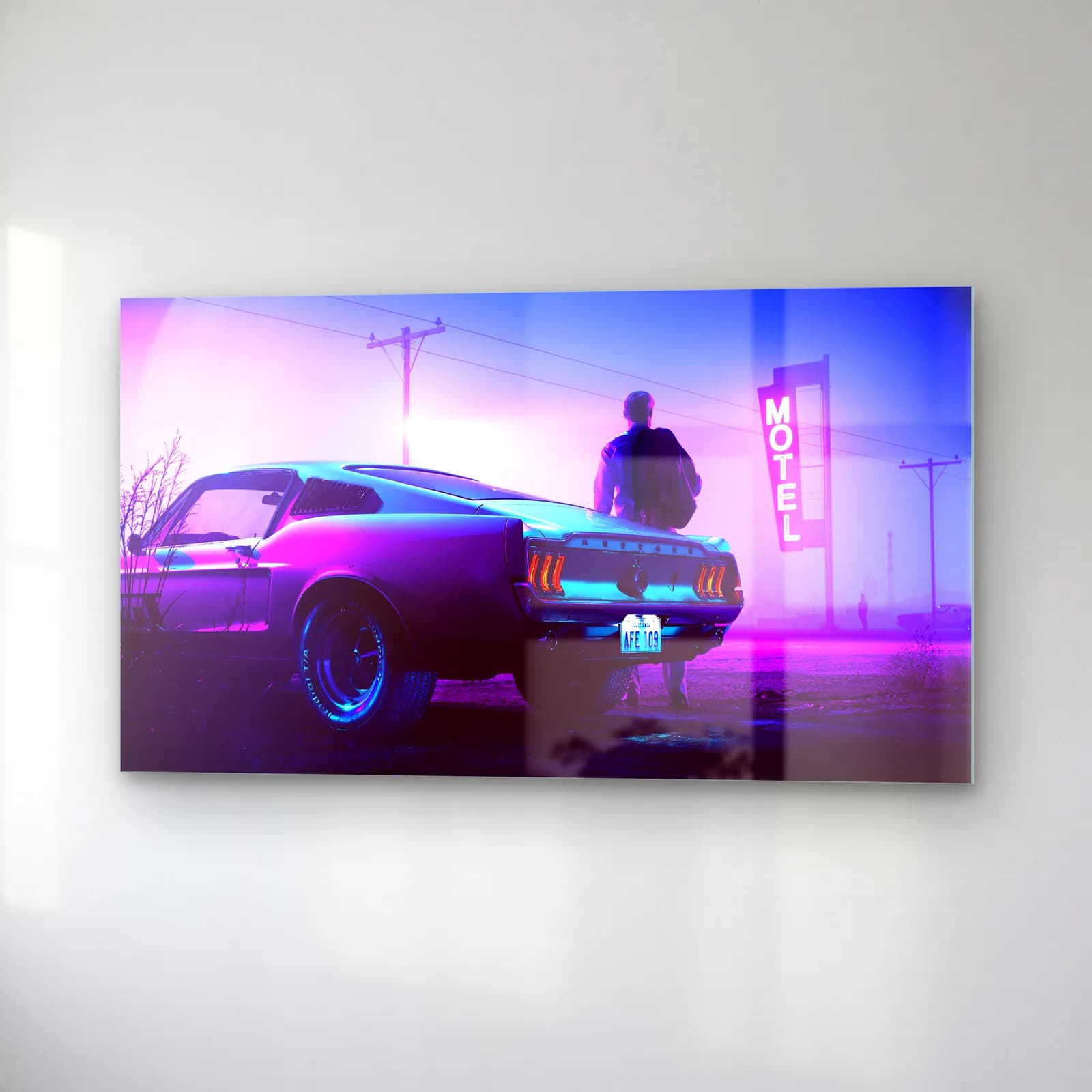 Neon Motel Klasik Mustang cam tablo — sağ açıdan görünüm