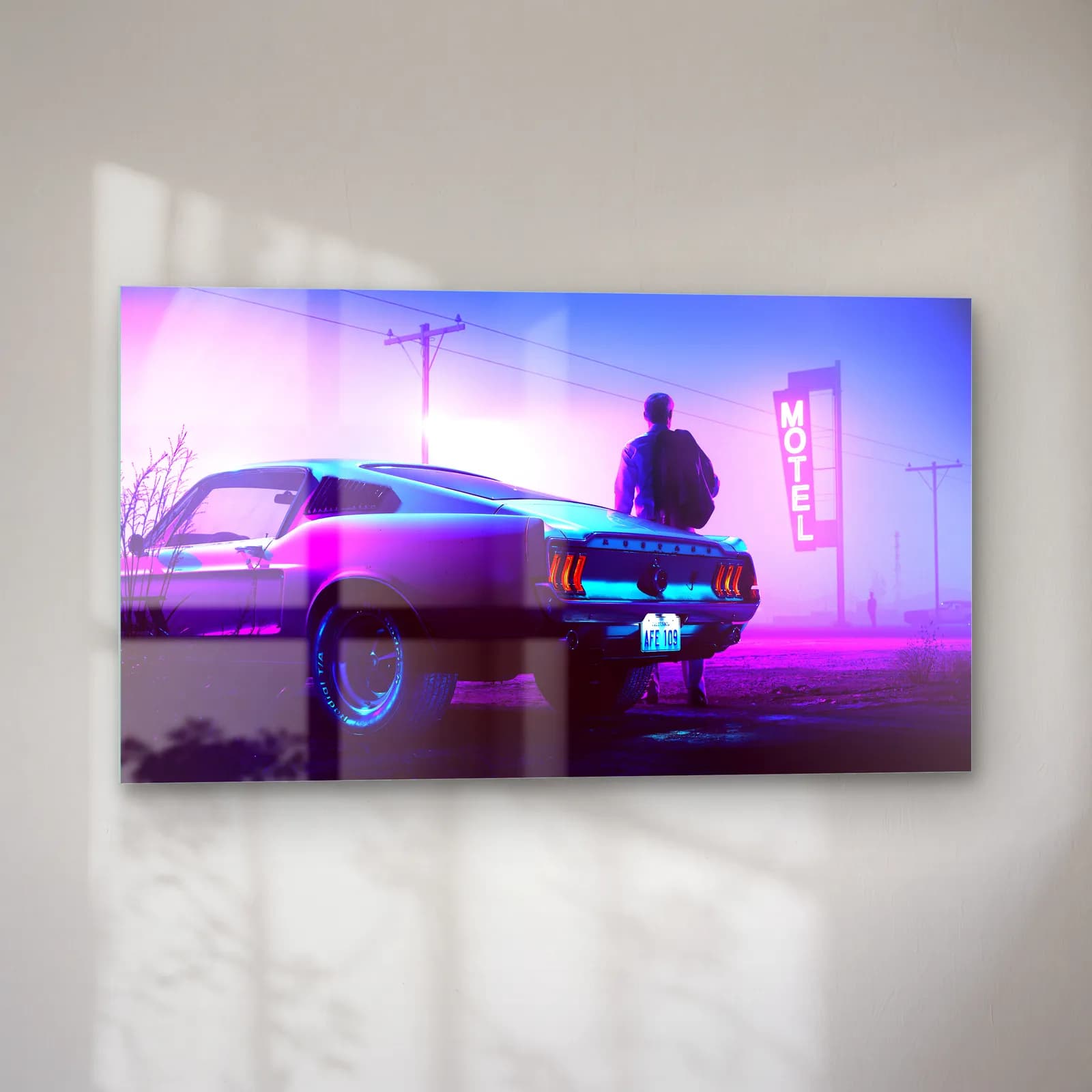Neon Motel Klasik Mustang cam tablo — sol açıdan görünüm