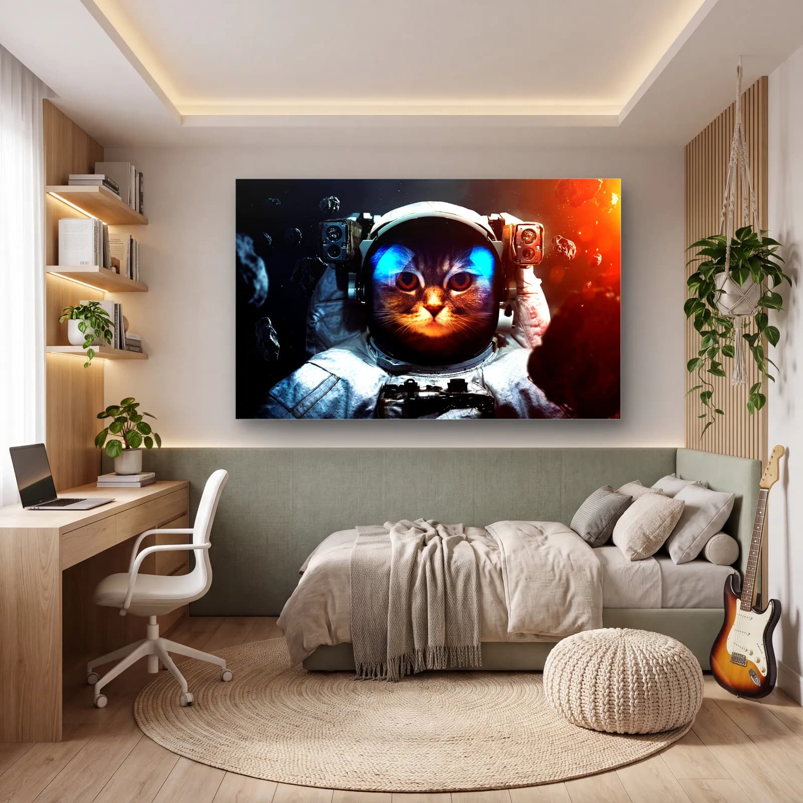 Astronot Kedi cam tablo — genç odasında