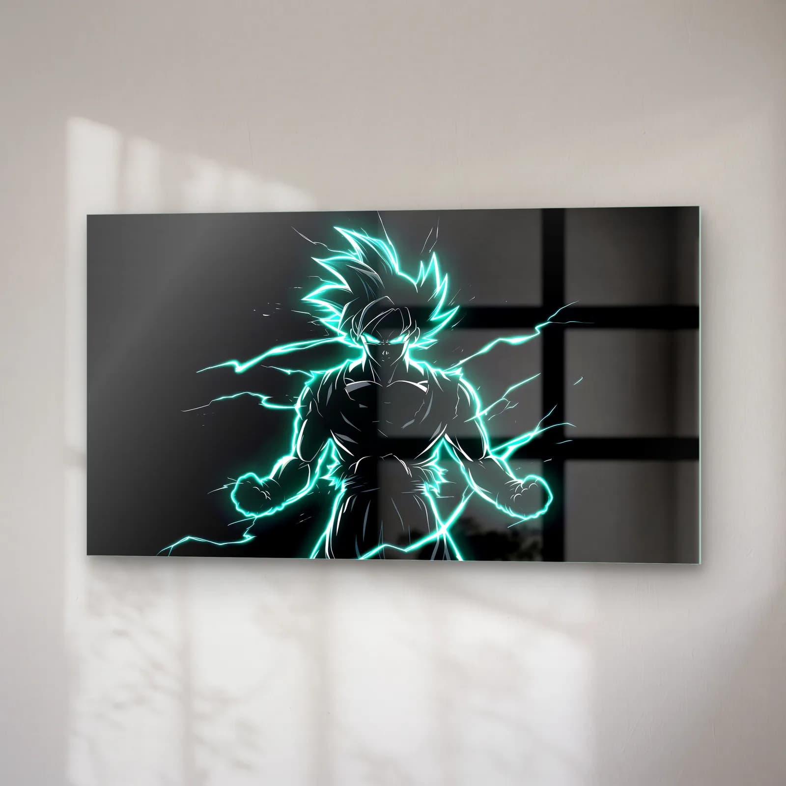 Goku Turkuaz Şimşek cam tablo — sağ açıdan görünüm