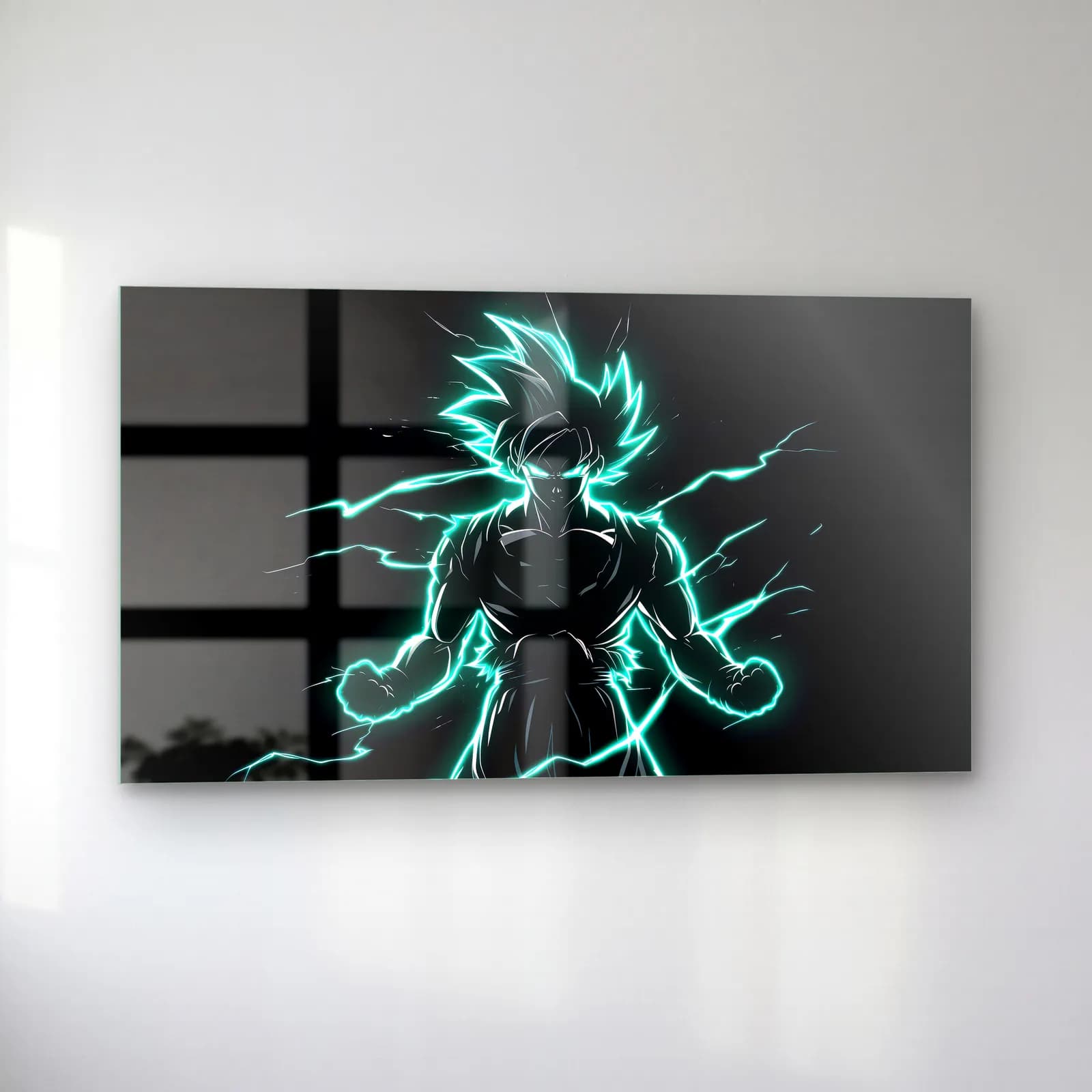 Goku Turkuaz Şimşek cam tablo — sol açıdan görünüm