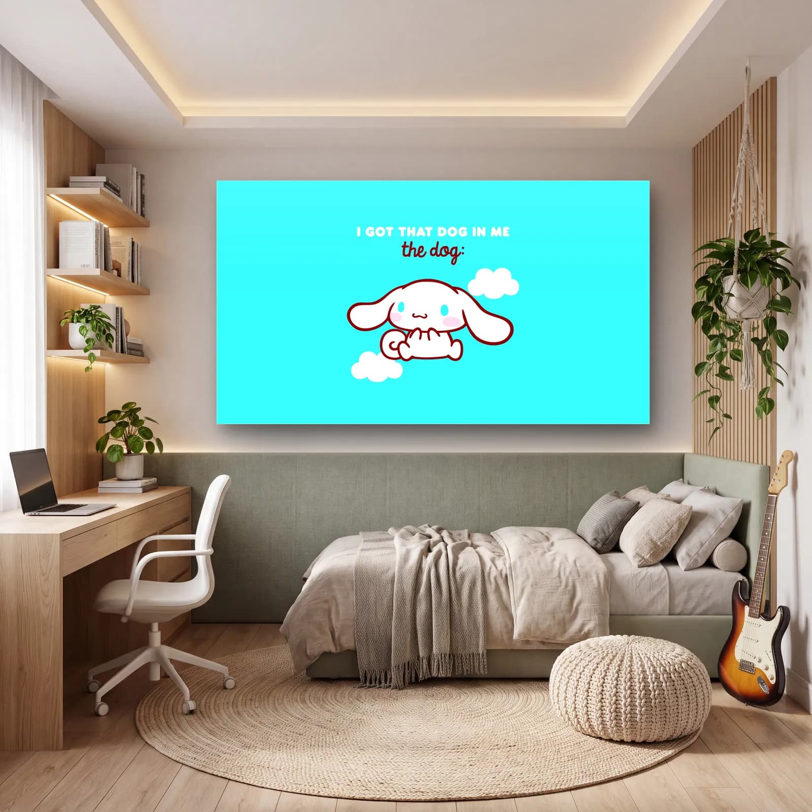 Cinnamoroll I Got That Dog cam tablo — genç odasında