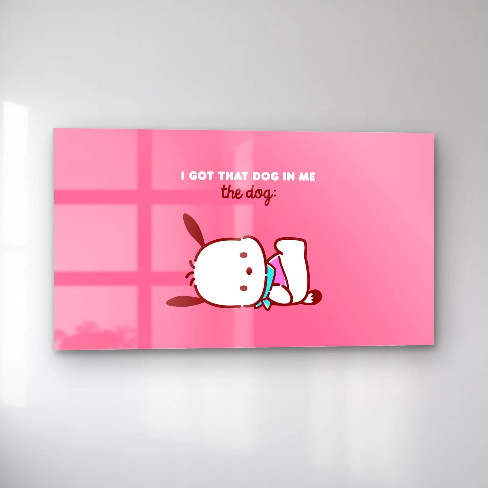 Pochacco I Got That Dog cam tablo — sol açıdan görünüm
