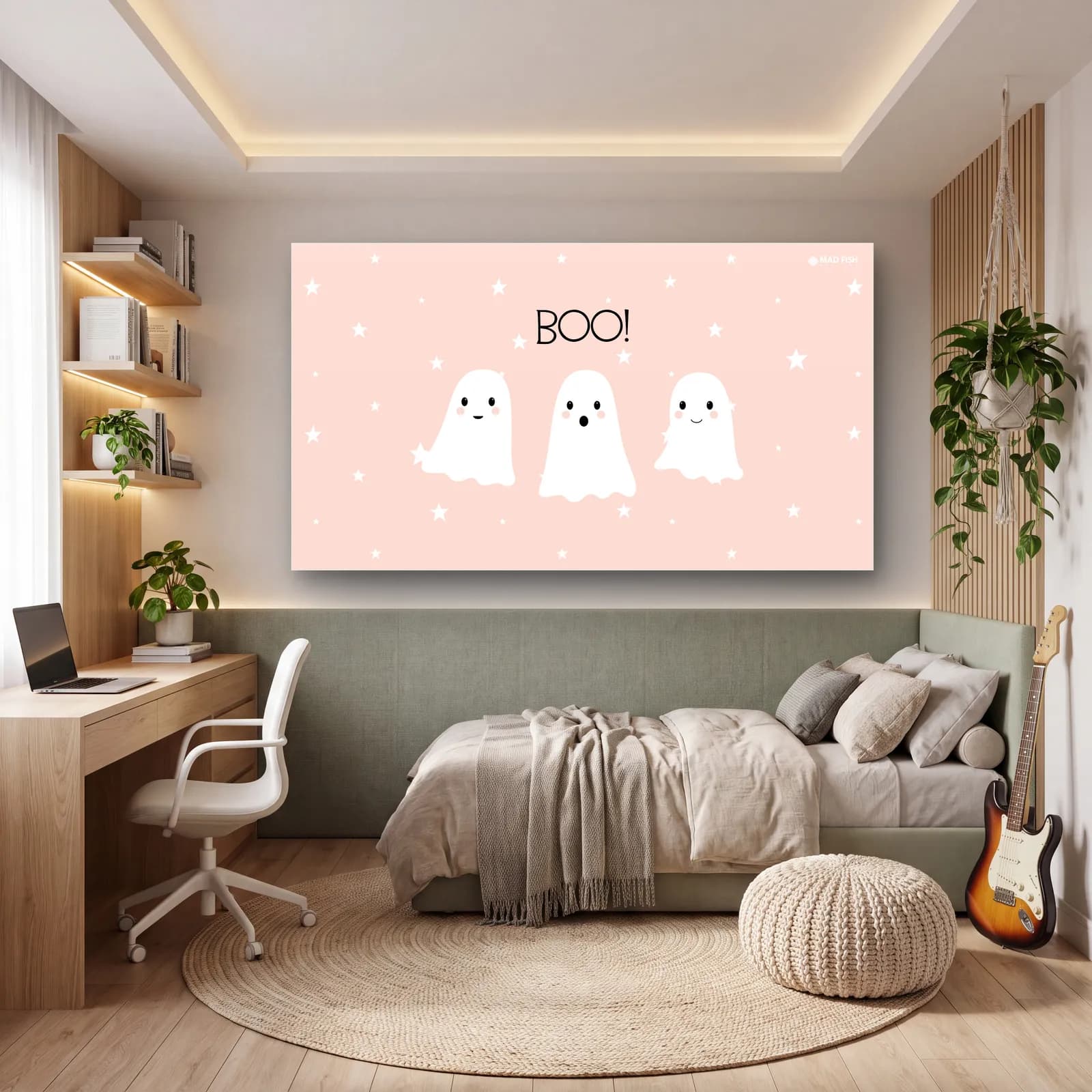Boo Sevimli Hayaletler cam tablo — genç odasında