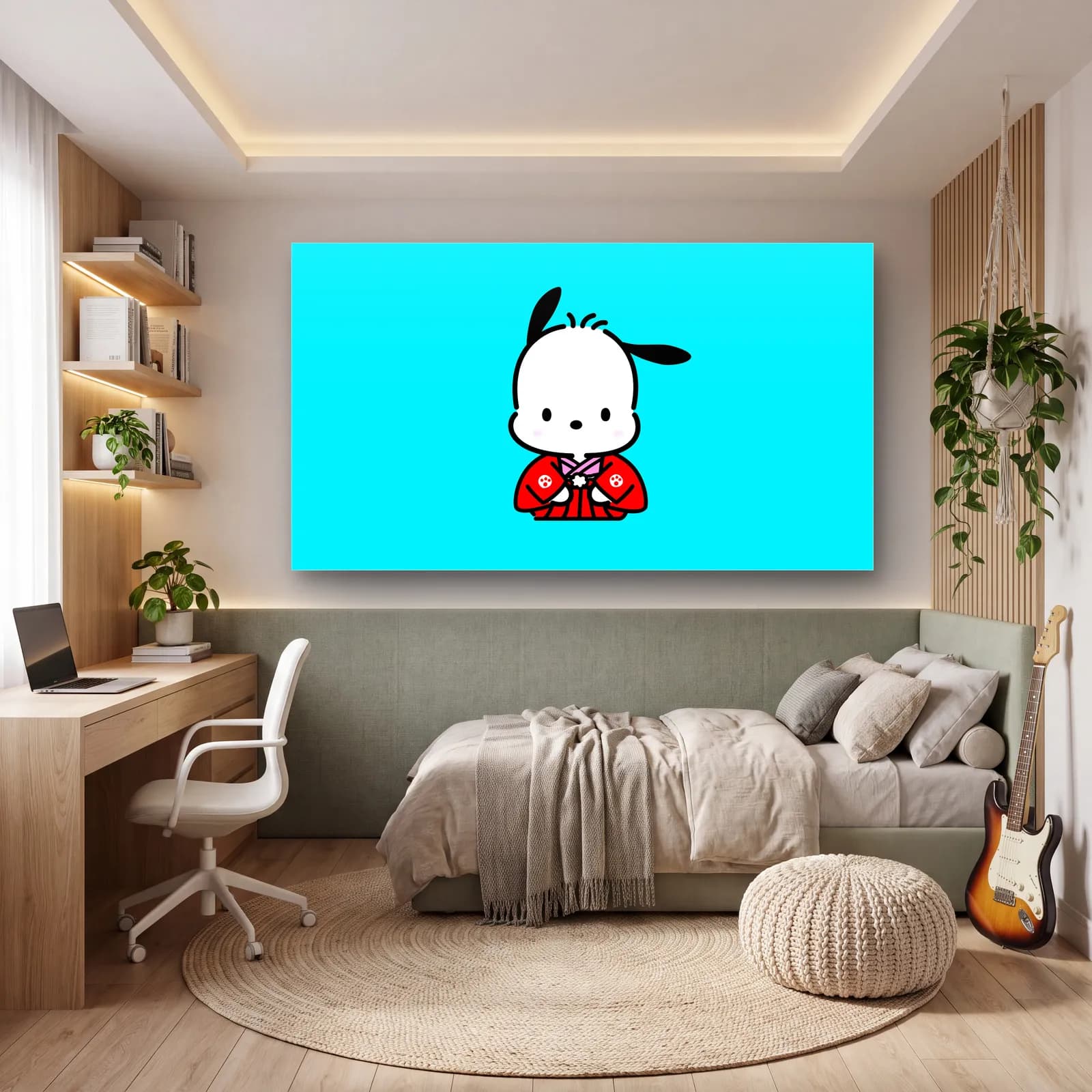 Kimonolu Pochacco cam tablo — genç odasında