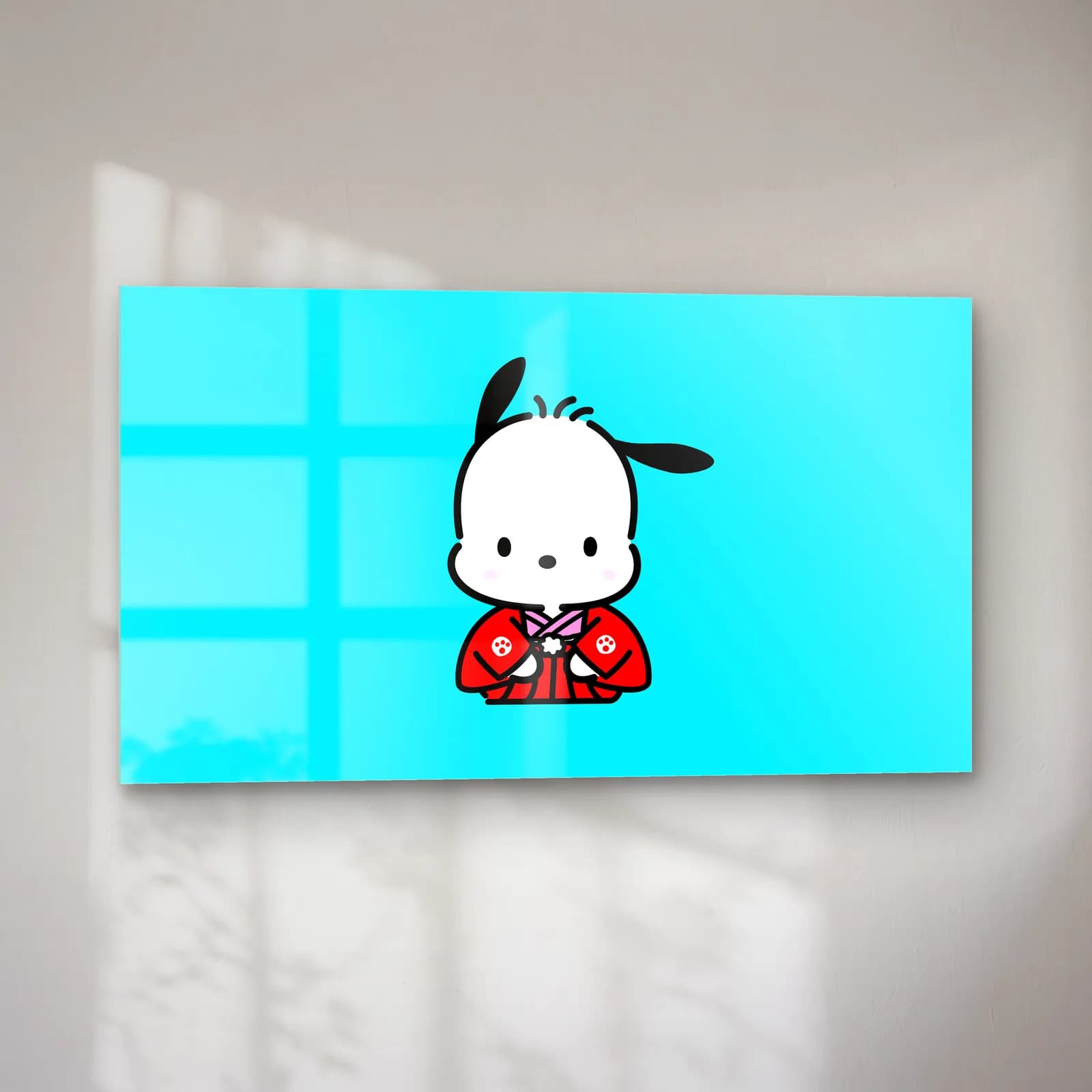 Kimonolu Pochacco cam tablo — sol açıdan görünüm