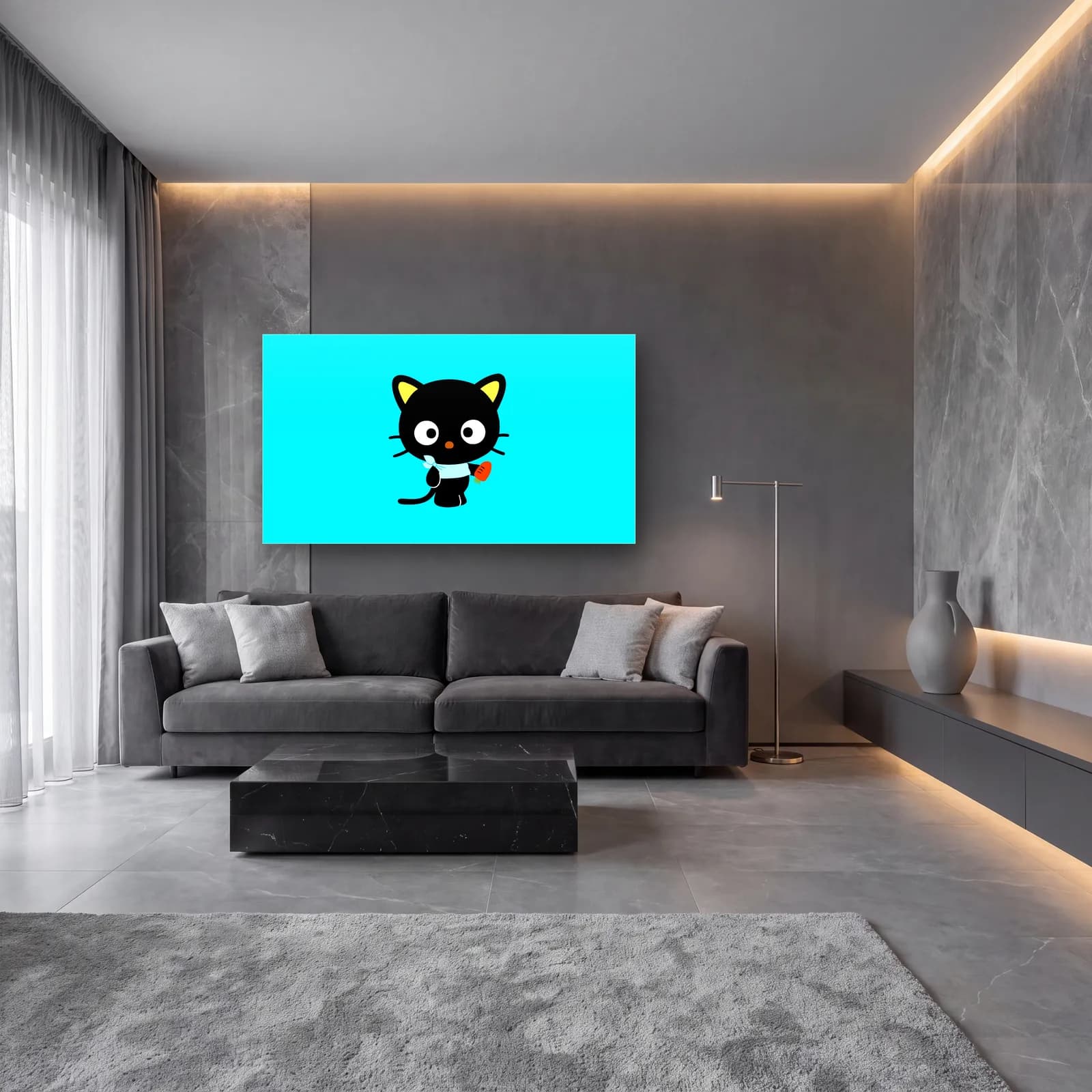 Sevimli Chococat cam tablo — lüks salon duvarında