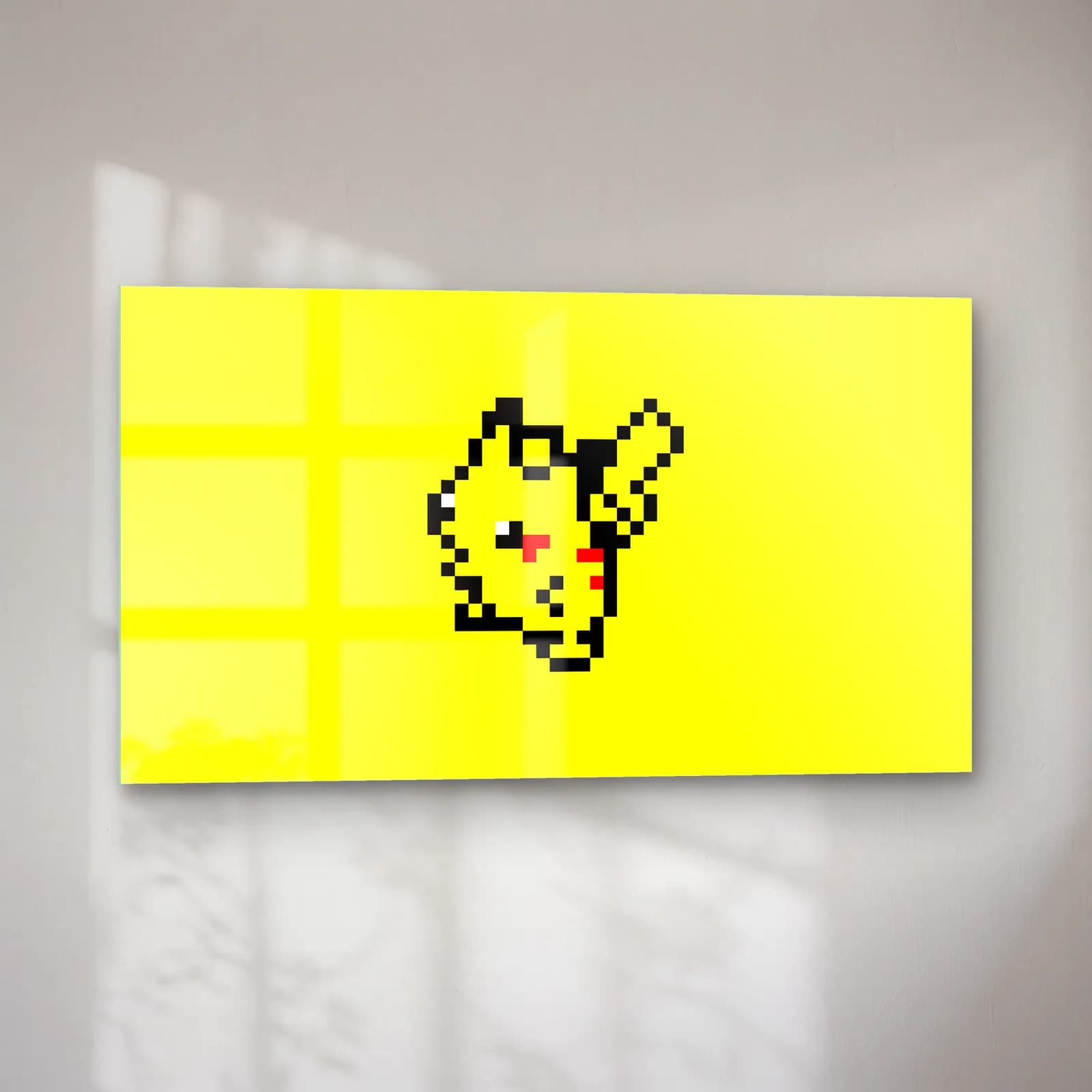 Piksel Pikachu cam tablo — sol açıdan görünüm